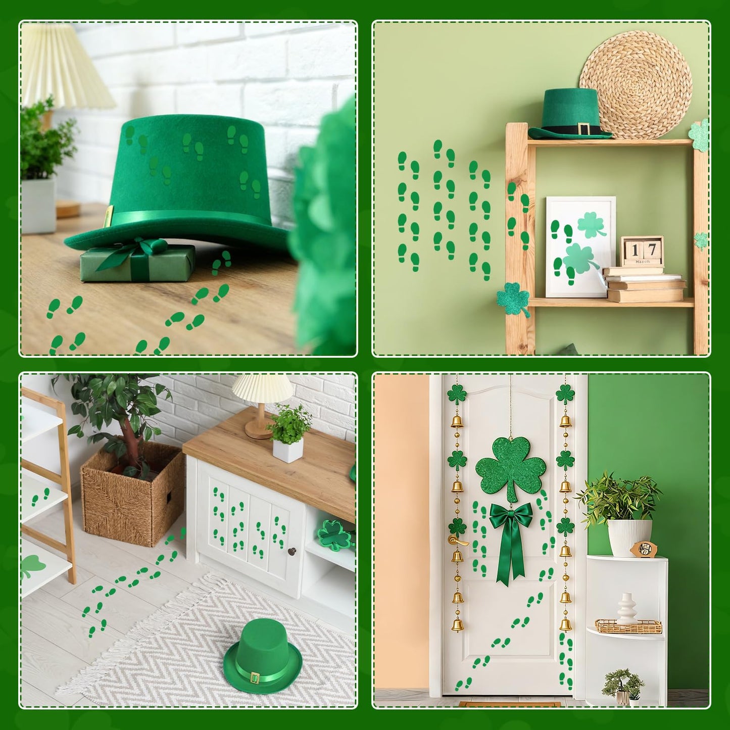 JULMELON 16 Sheets Green Leprechaun Footprints Stickers – 1,500 Mini St Patrick's Day Crafts