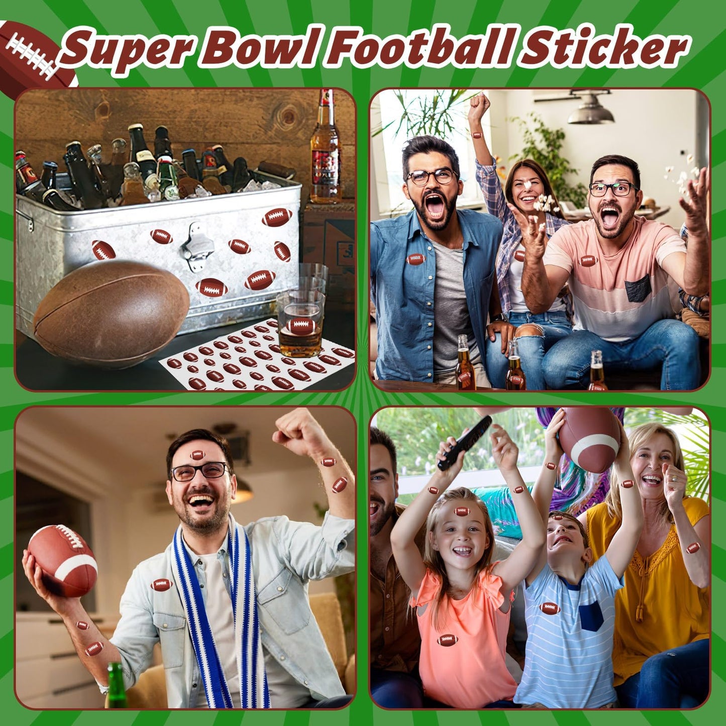 JULMELON JUMELON 608 Football Stickers for Kids — Water-Repellent, Self-Adhesive Decor