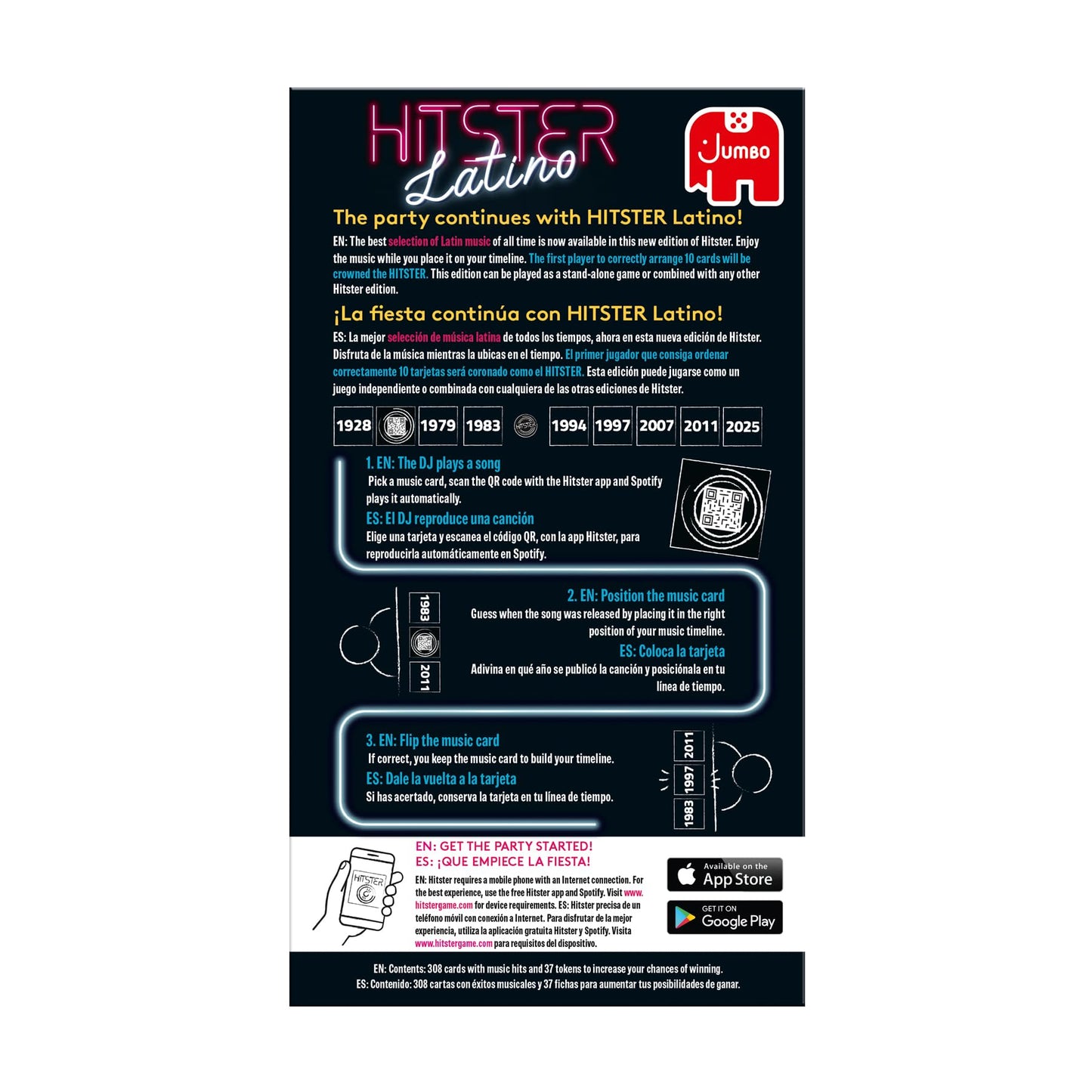 Jumbo Hitster Latino: Fun Music Quiz Card Game for 2-10 Players | 300 Latin Hits (US Edition)