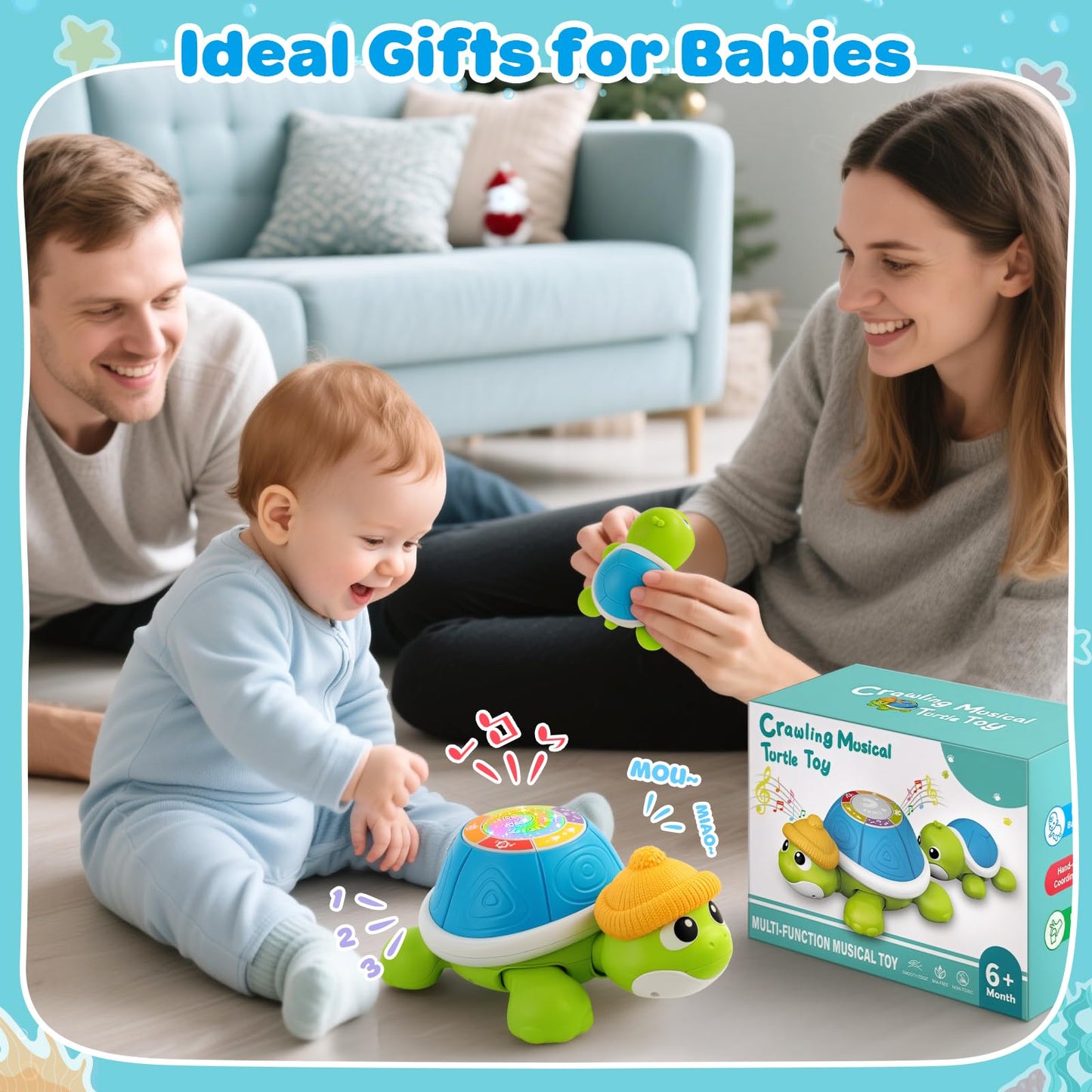 Jumlys Musical Turtle Crawling Toy for Babies 6-12 Months – Tummy Time Learning Set