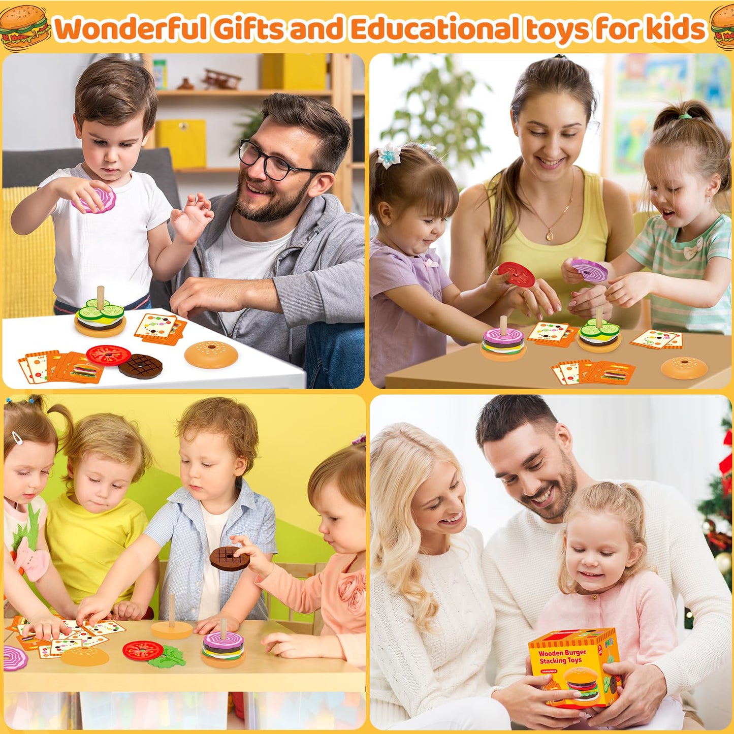 Jumlys Montessori Wooden Burger Stacking Toys – Fine Motor & Imagination