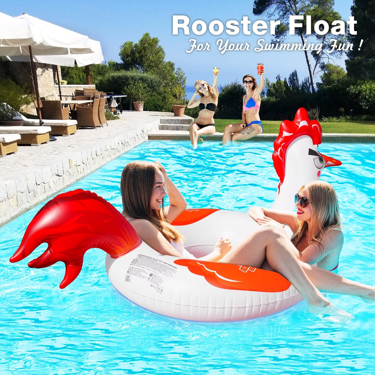 Junbig 63-Inch Chicken Pool Float with Solar RGB Lights