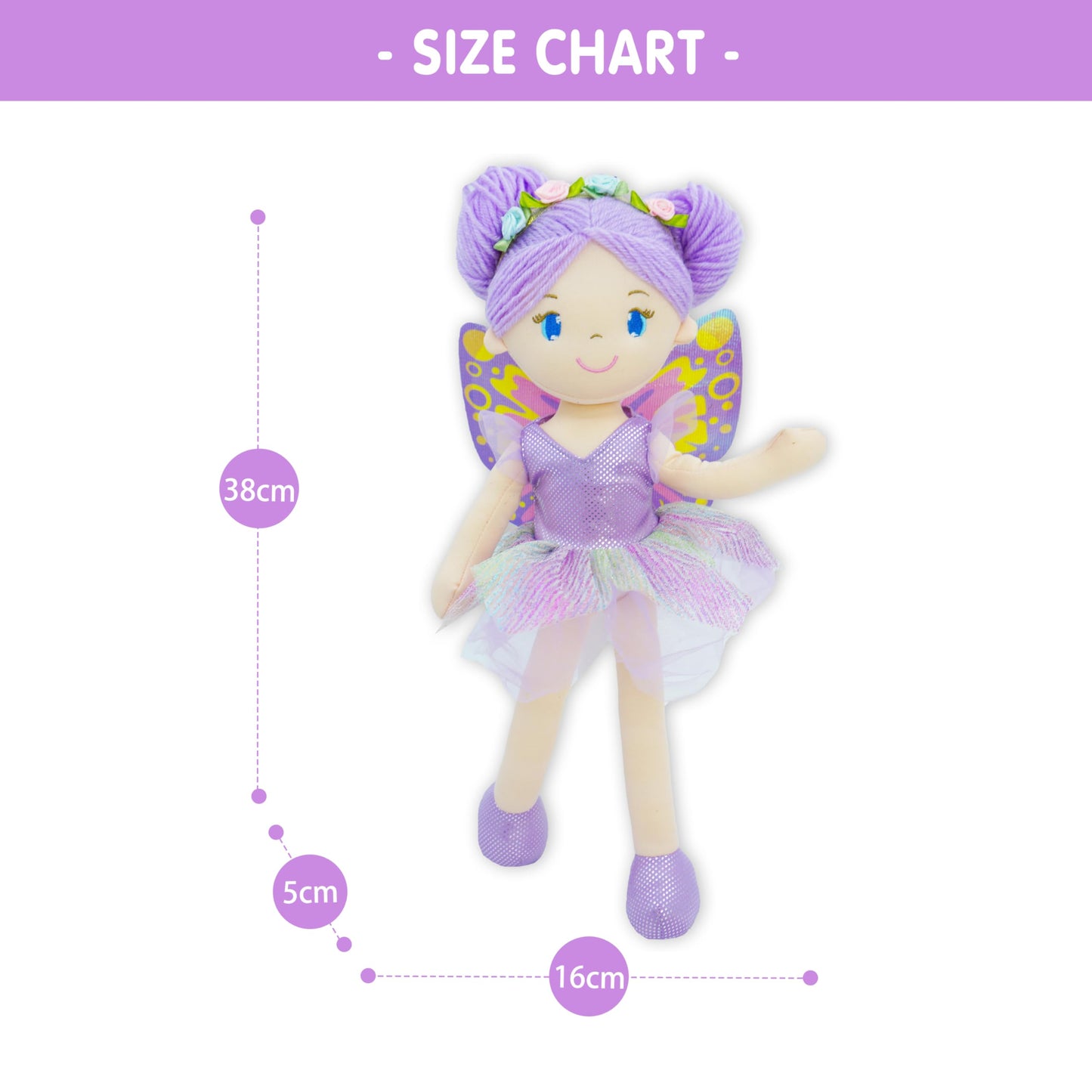 June Garden 16-Inch Enchanted Garden Fairy Doll Yaritza – Plush Soft Doll with Purple Wings