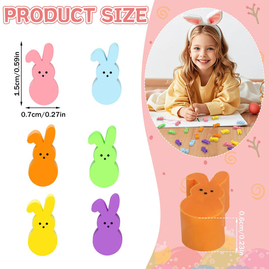 JUNEBRUSHS 300 Pcs Easter Bunny Mini Erasers – 6-Color Bulk Pack for Classroom Prizes