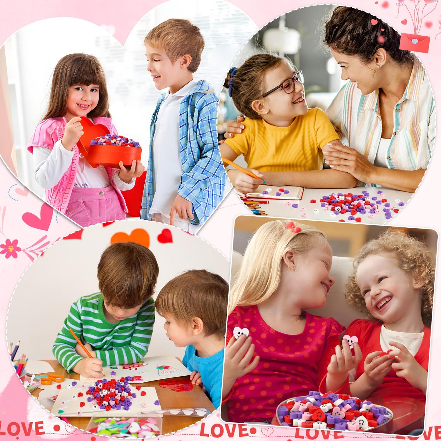 JUNEBRUSHS 150Pcs Mini Heart Erasers – Valentines Day Classroom Gifts & Party Favors
