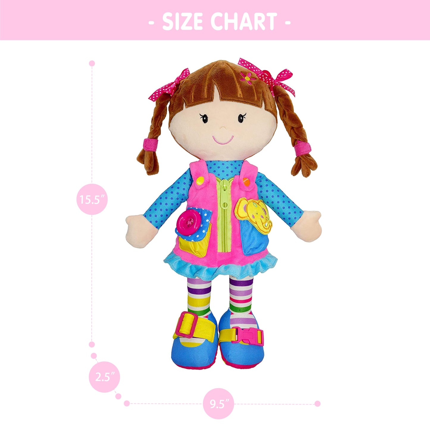 June Garden Dressy Friends Belle 15.5-Inch Montessori Dress-Up Plush | Educational Stuffed Doll for Kids 2 Years and Up