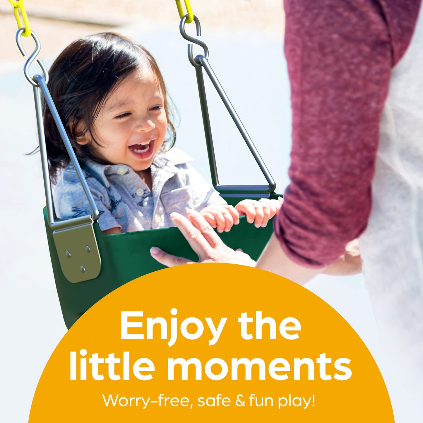 Jungle Gym Kingdom Baby Swing Outdoor – Heavy Duty High-Back Bucket Seat, Coated Chains, Fully Assembled