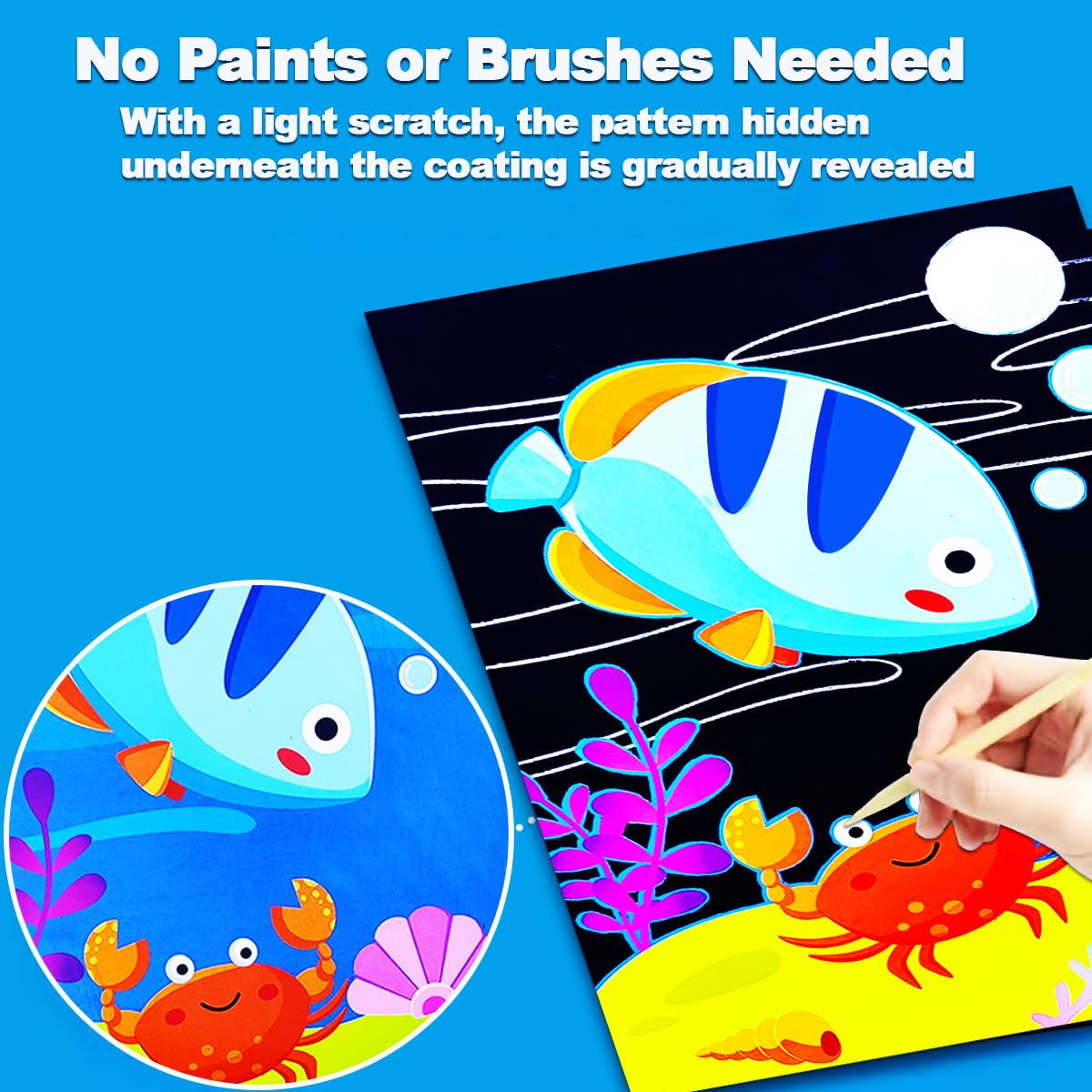JUNQIU US Scratch Art for Kids: Ocean Animals Rainbow Paper Set | Arts & Crafts Kit