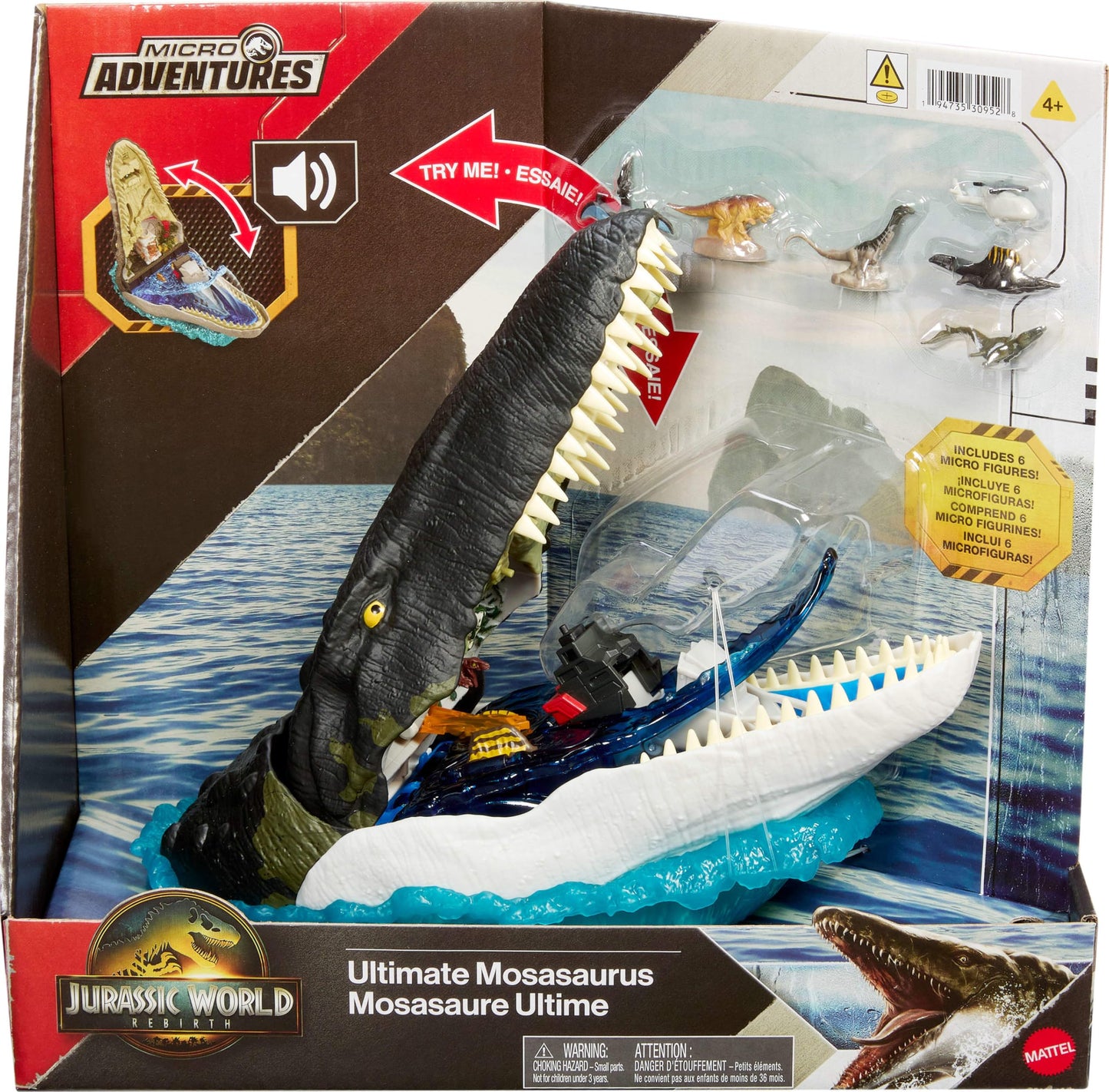 Jurassic World Rebirth Mosasaurus Deluxe Playset | 7 Sounds, 7 Features, 6 Micro Figures