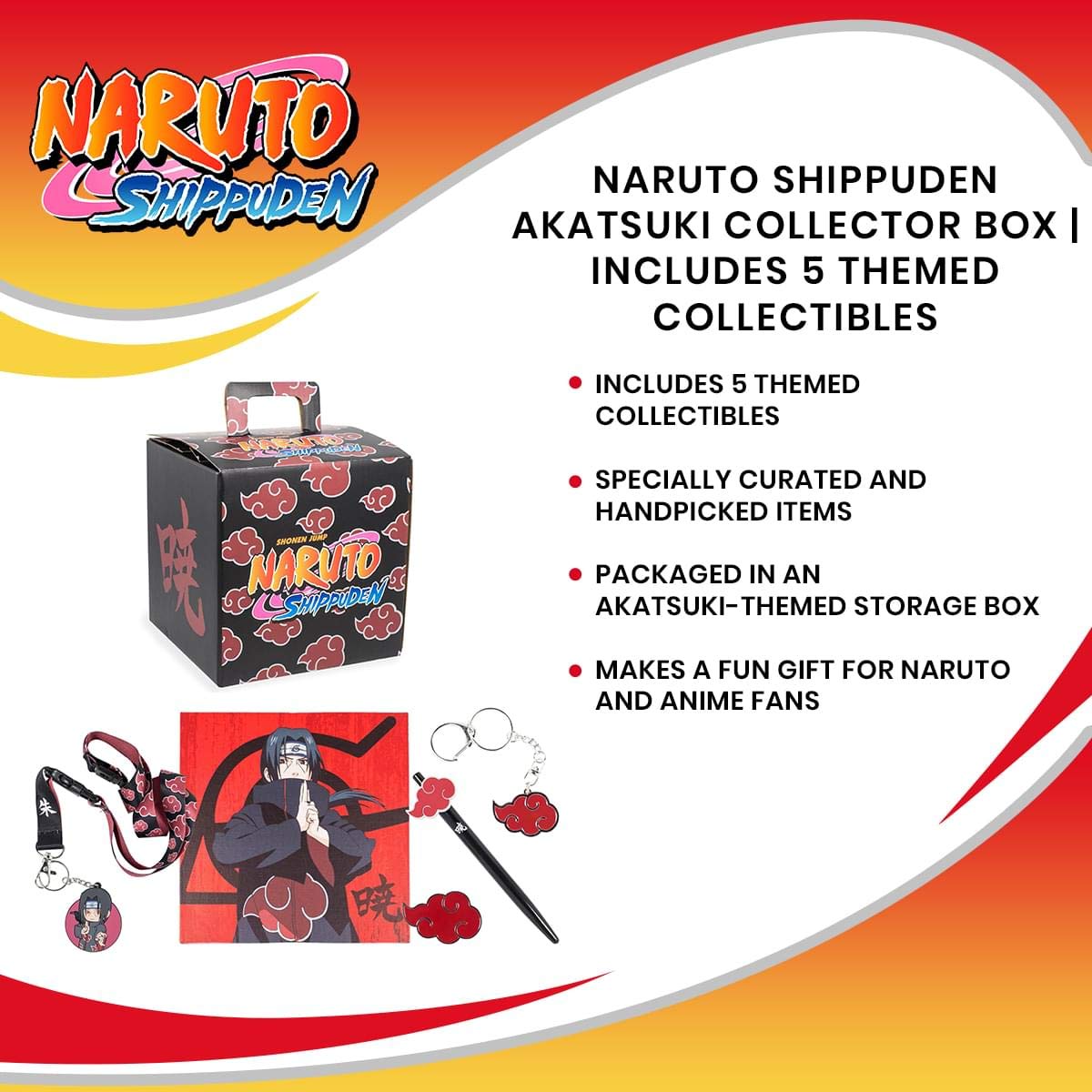 Just Funky Naruto Shippuden Akatsuki Collector Box – Itachi Uchiha Accessories & 5 Themed Collectibles