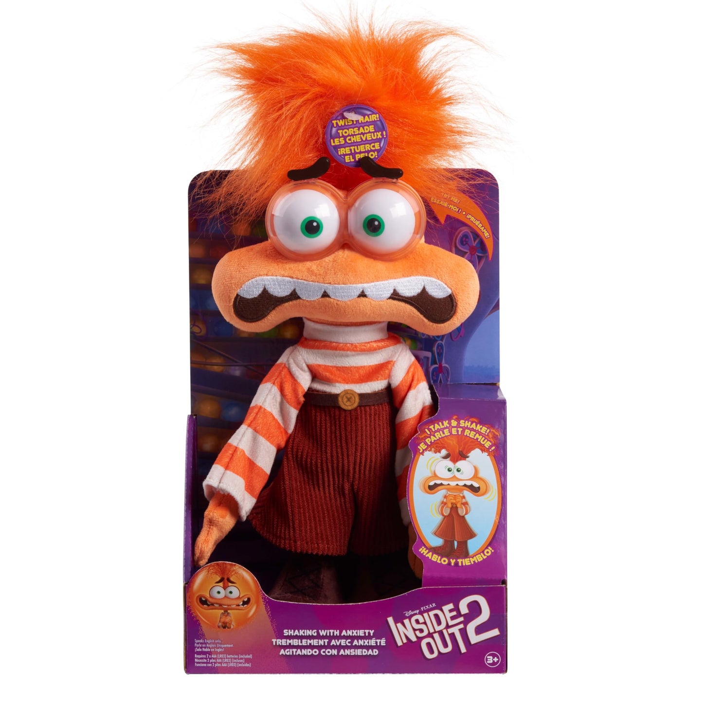 Just Play Inside Out 2 Anxiety Plush – Shaking with Anxiety Feature Plush for Ages 3+