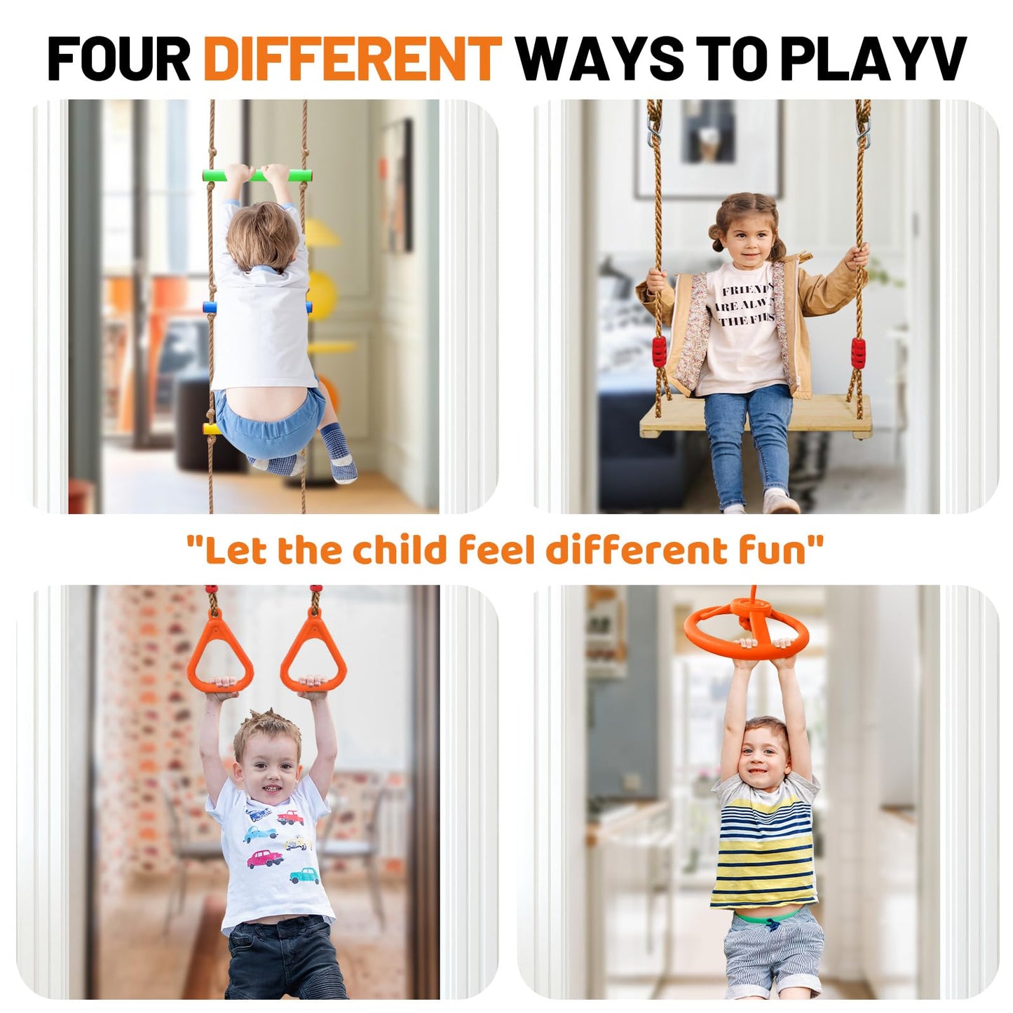 Just.smile Doorway Swing for Kids & Pull Up Bar – Indoor Family Gym (Orange)