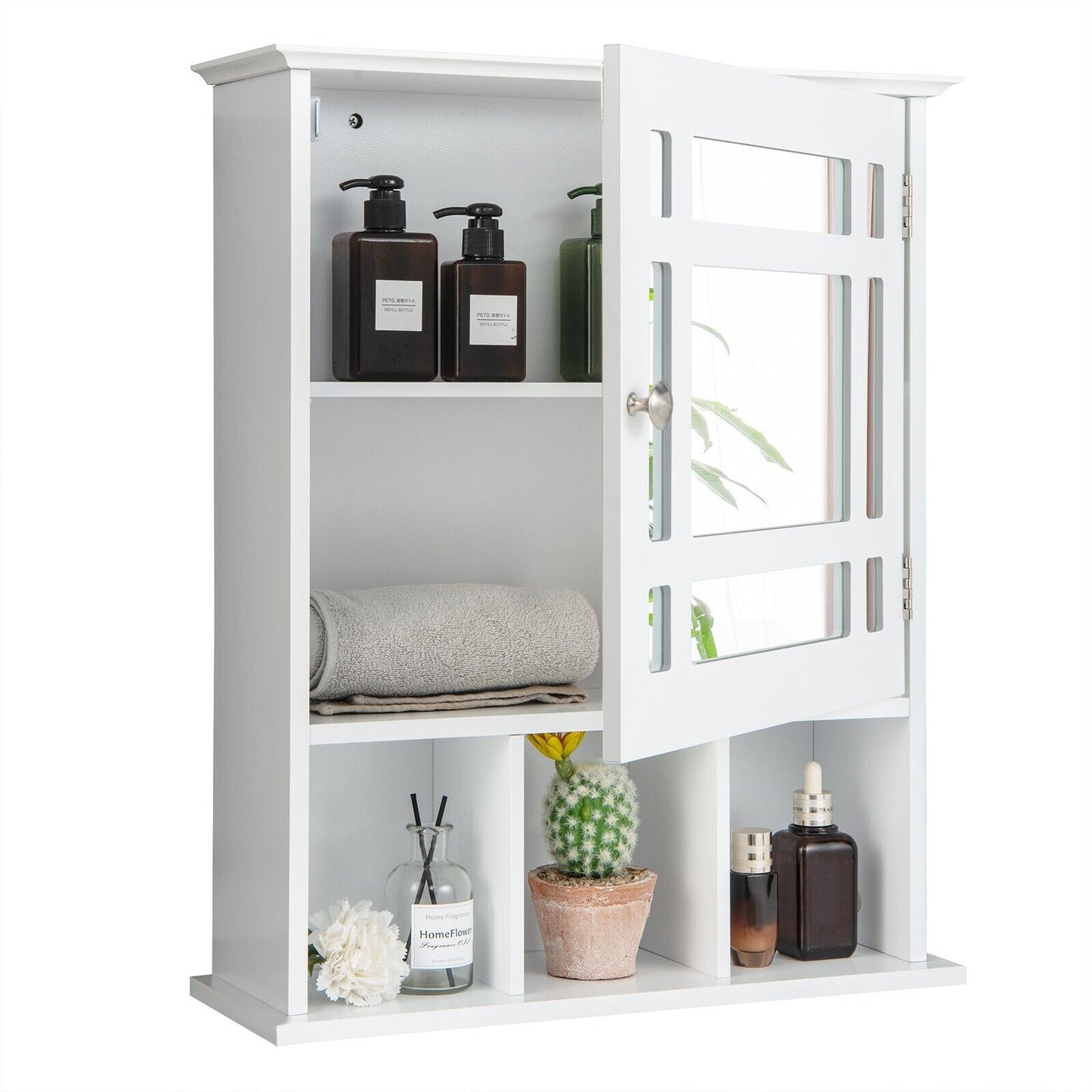 Mirror Door Cabinet with Adjustable Shelf and 3 Compartments-Black
