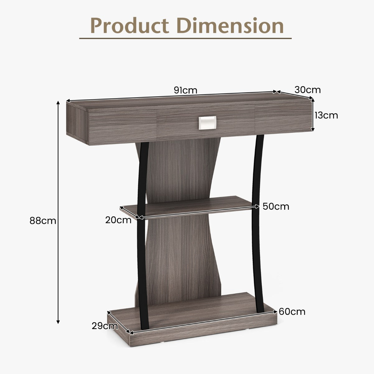 T-Shaped Console Table for Small Space-Black