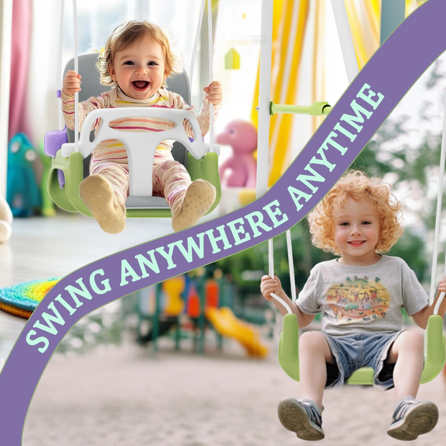 JWPEHO 2-in-1 Toddler Swing & Jumper – Foldable Indoor/Outdoor Bouncer with Cushioned Seat (Purple)
