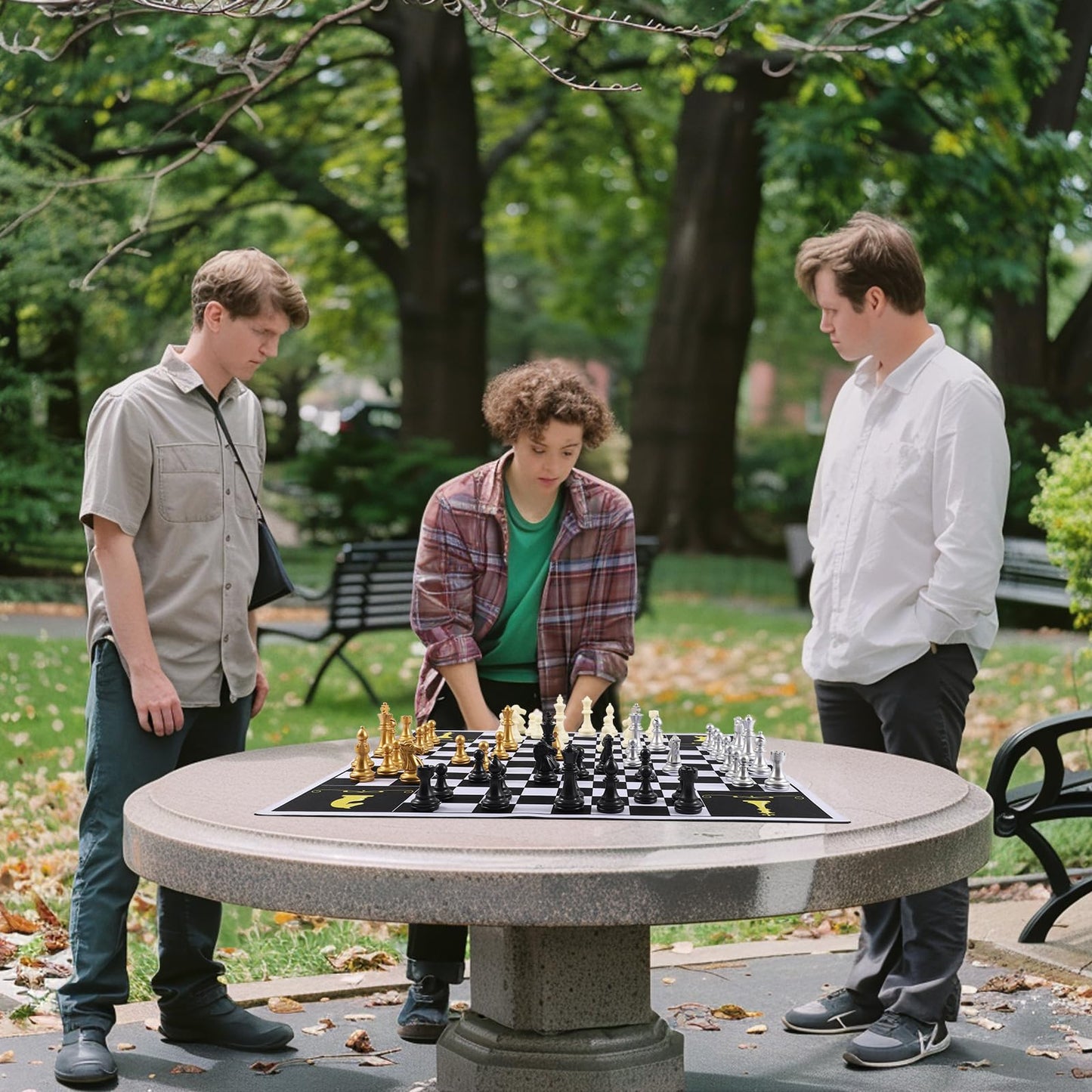 Jyquorp Four-Player Chess Board Set – Double-Sided, 64 Pieces, Portable Mat