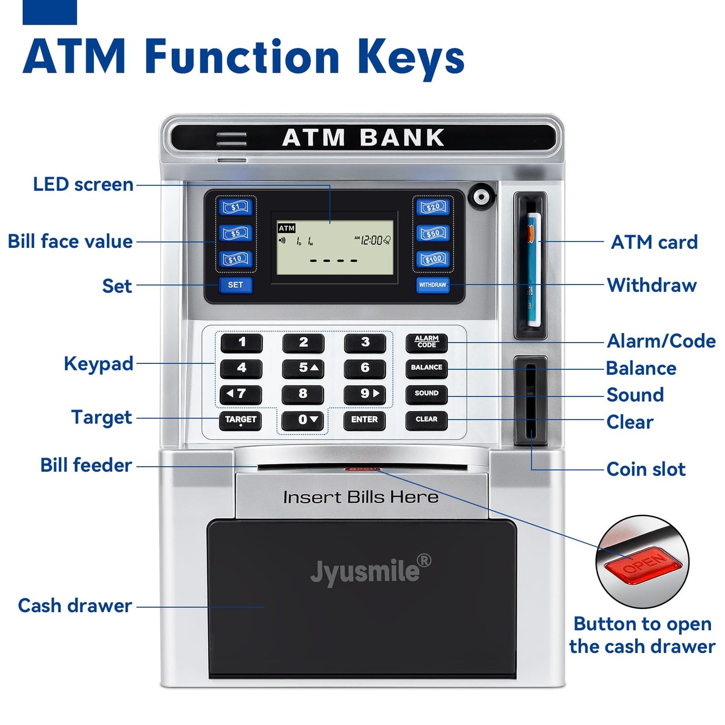 Jyusmile ATM Piggy Bank for Kids – Real Money Savings with Debit Card