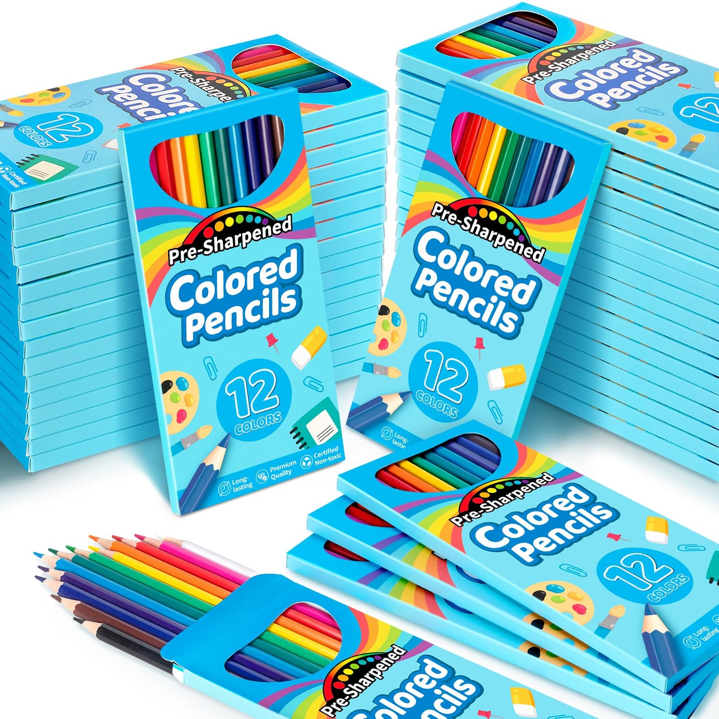 Jyusmile 432-Count Colored Pencils Bulk – 36 Packs of 12, Pre-Sharpened Kids & Classroom Supplies