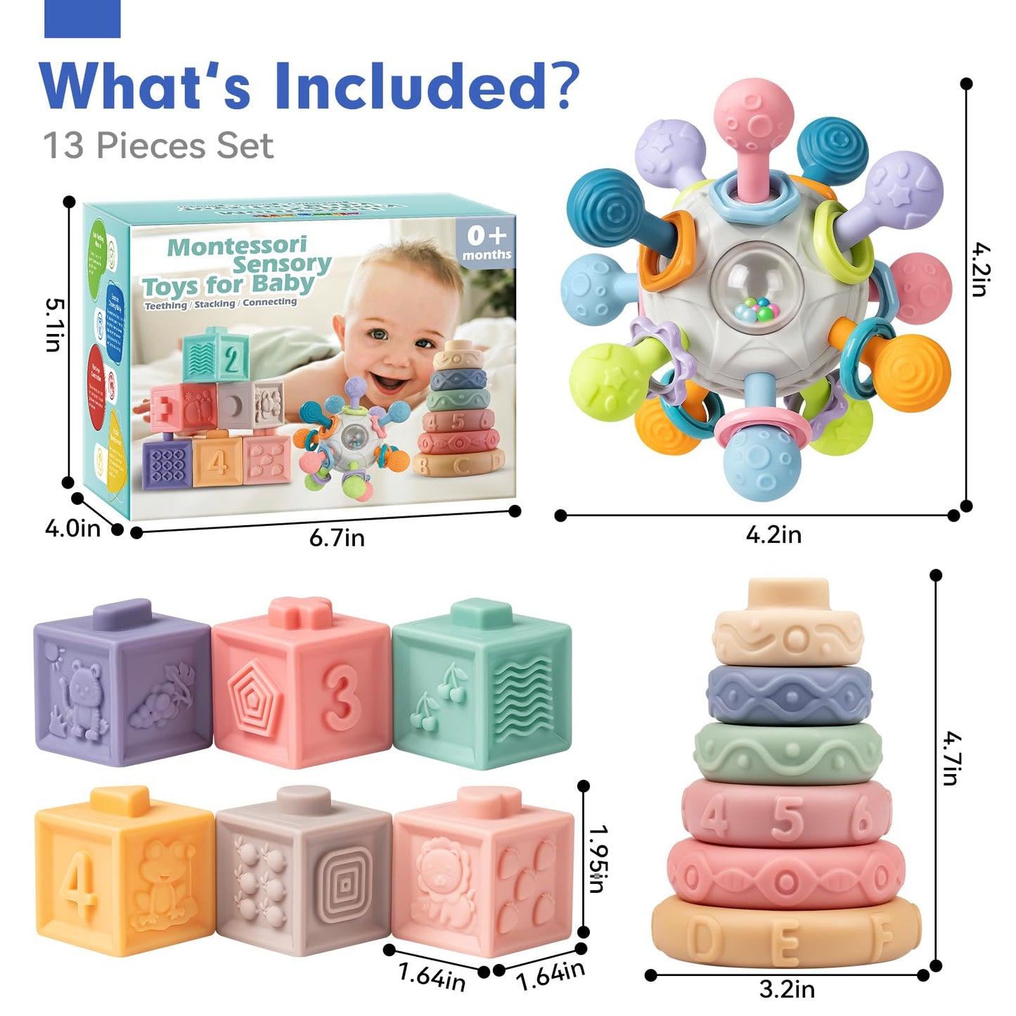 Jyusmile Baby Sensory Teething Toys Set – Montessori Toys for 0-18 Months