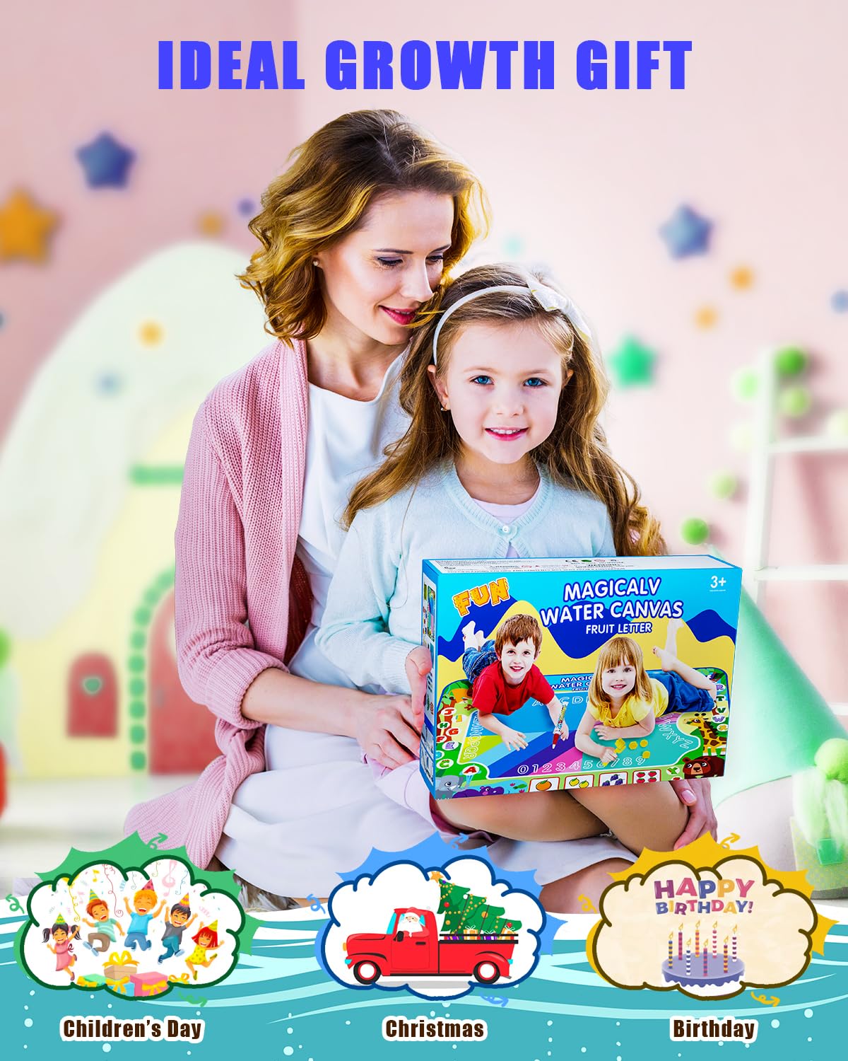 JZSIJ 2 in 1 Water Doodle Mat 60x40 in – Mess-Free, Educational Fun with Backpack