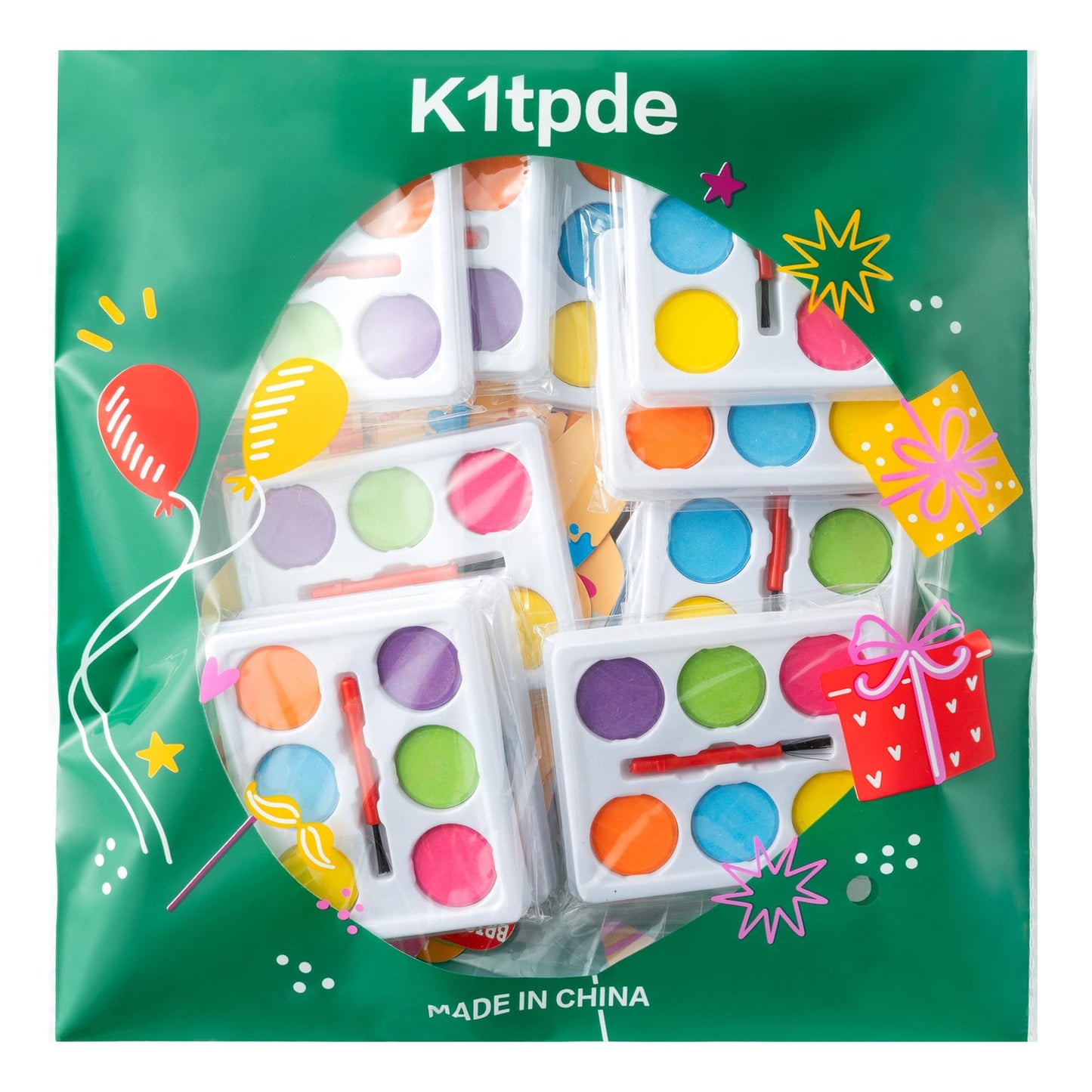 K1tpde 24-Pack Valentines Watercolor Paint Set with Gift Cards for Kids | Bulk Classroom Gifts