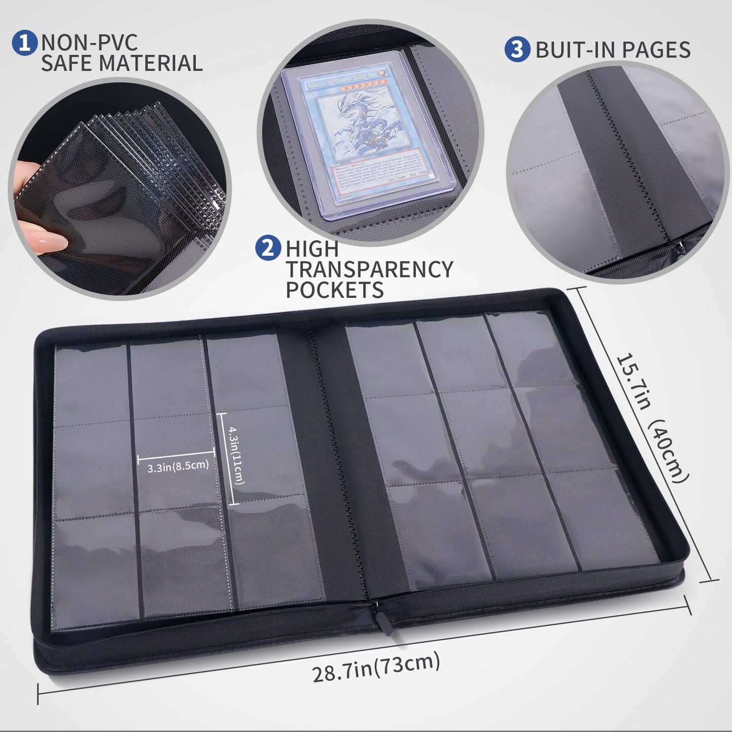 KAGSWAMO Toploader Binder – 324 Card Capacity, 9 Pockets, Blue