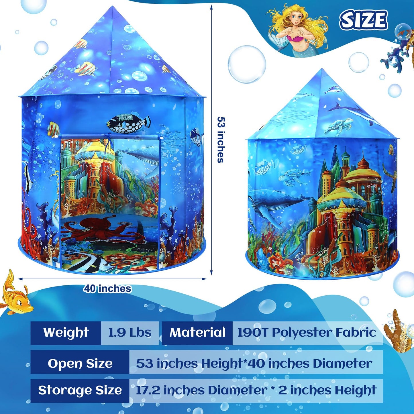KAIVEE Ocean Kids Play Tent – Mermaid Underwater Playhouse for Indoor & Outdoor Fun