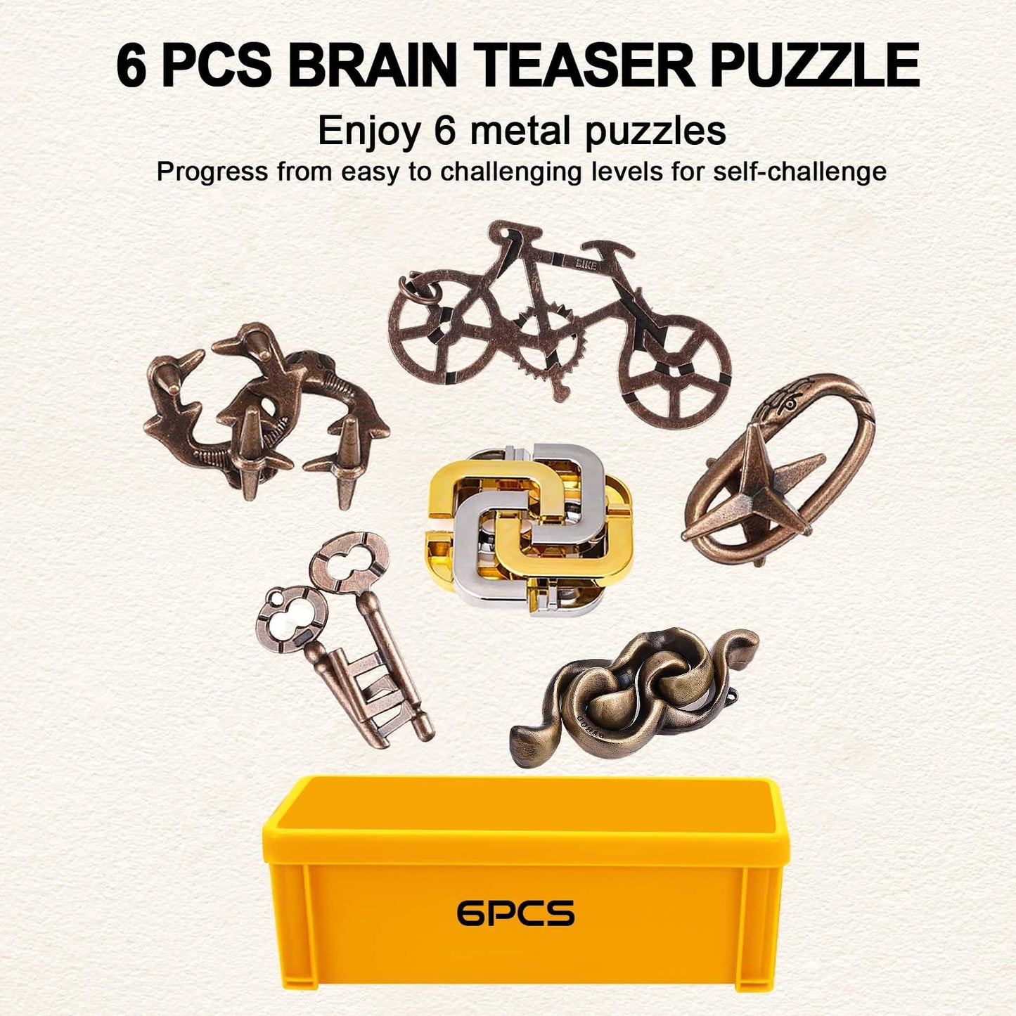 KaKeDuJa 6-Piece Metal Brain Teaser Puzzles – Logic Puzzles for Adults & Teens