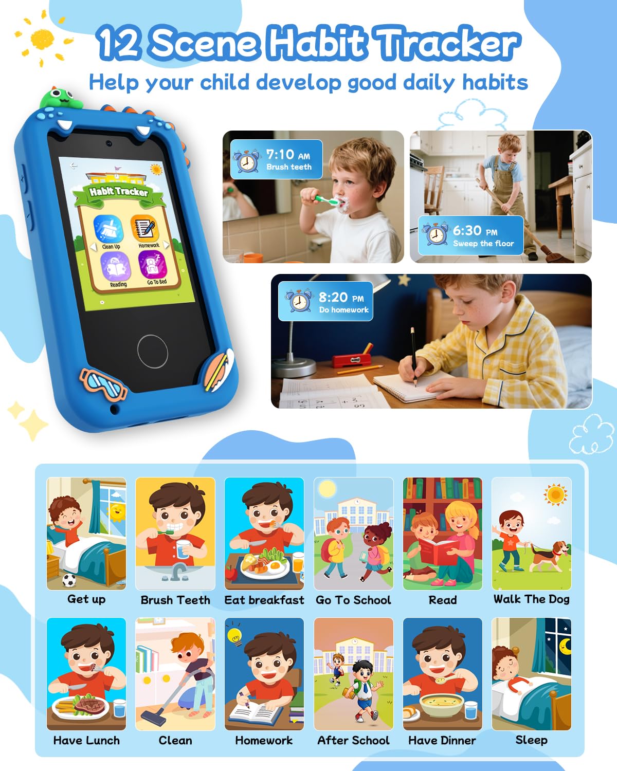 KAKTIN Kids Smart Phone Toy – Educational Touchscreen for Ages 3-8, Dual Camera & Games