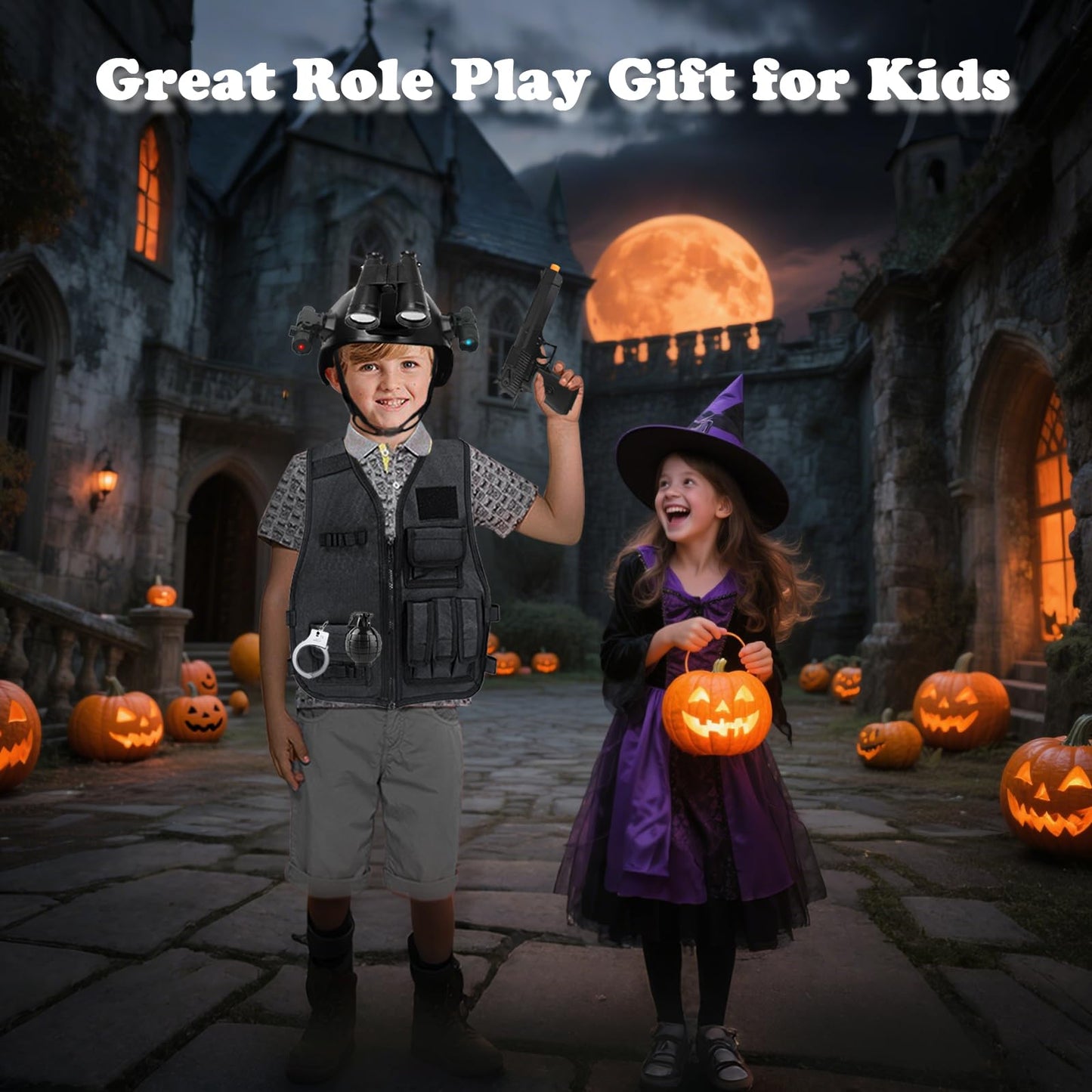KalaDuck Police Costume for Kids — SWAT Helmet, Vest & Accessories