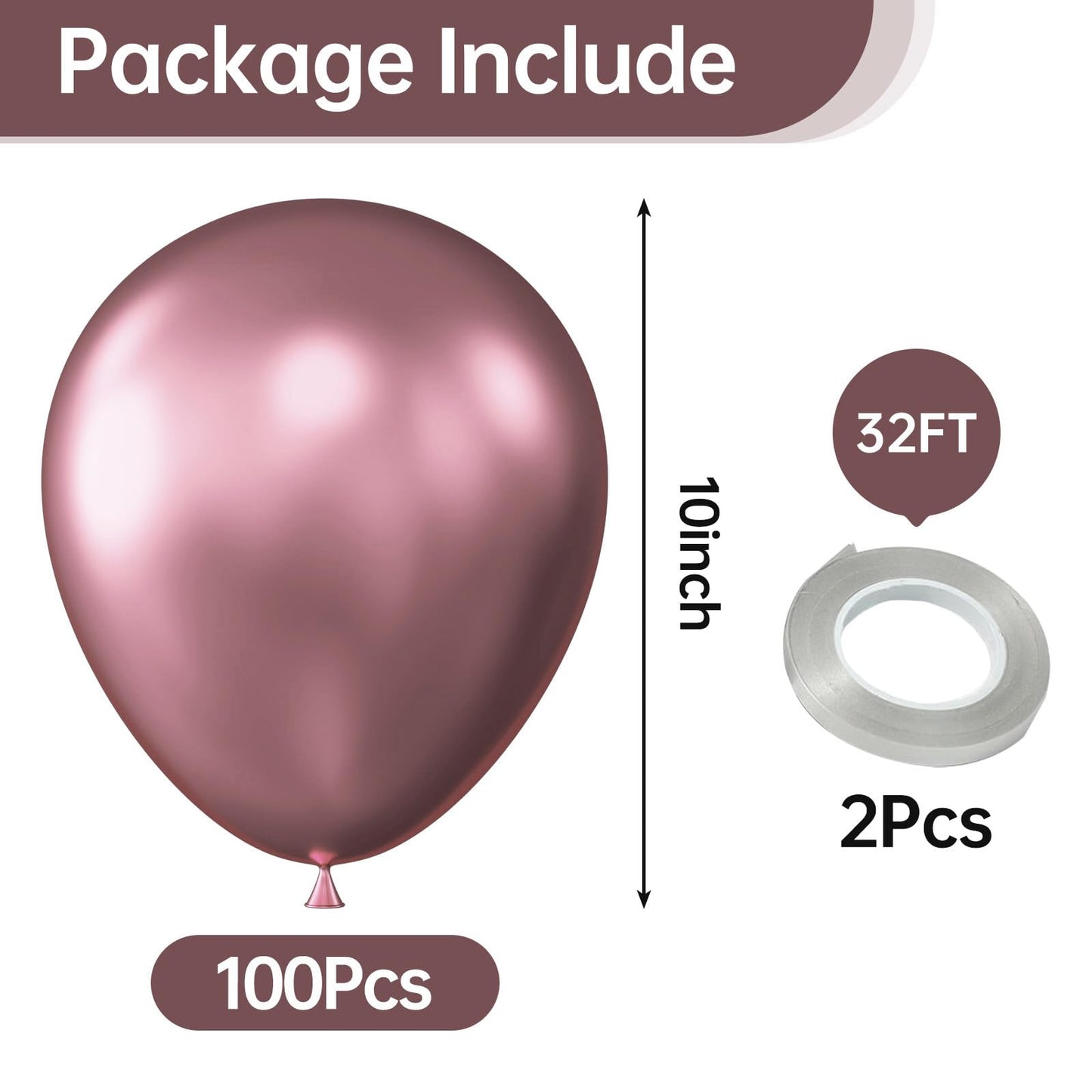 KALOR 10-Inch Metallic Pink Balloons - 100 Pcs Latex for Party Decor