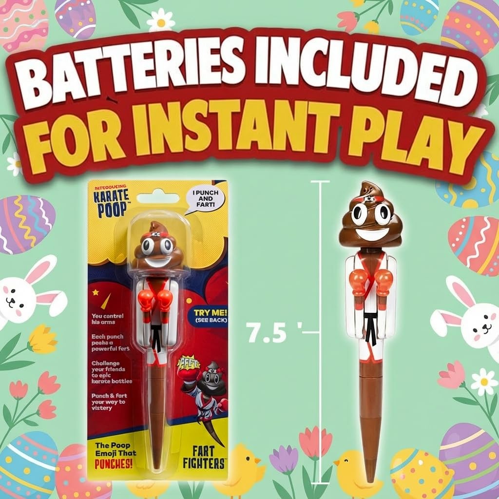 Kamhi World Farting Poop Pen with Punching Arms – Easter Basket Gag Gift & Interactive Karate Sound Toy