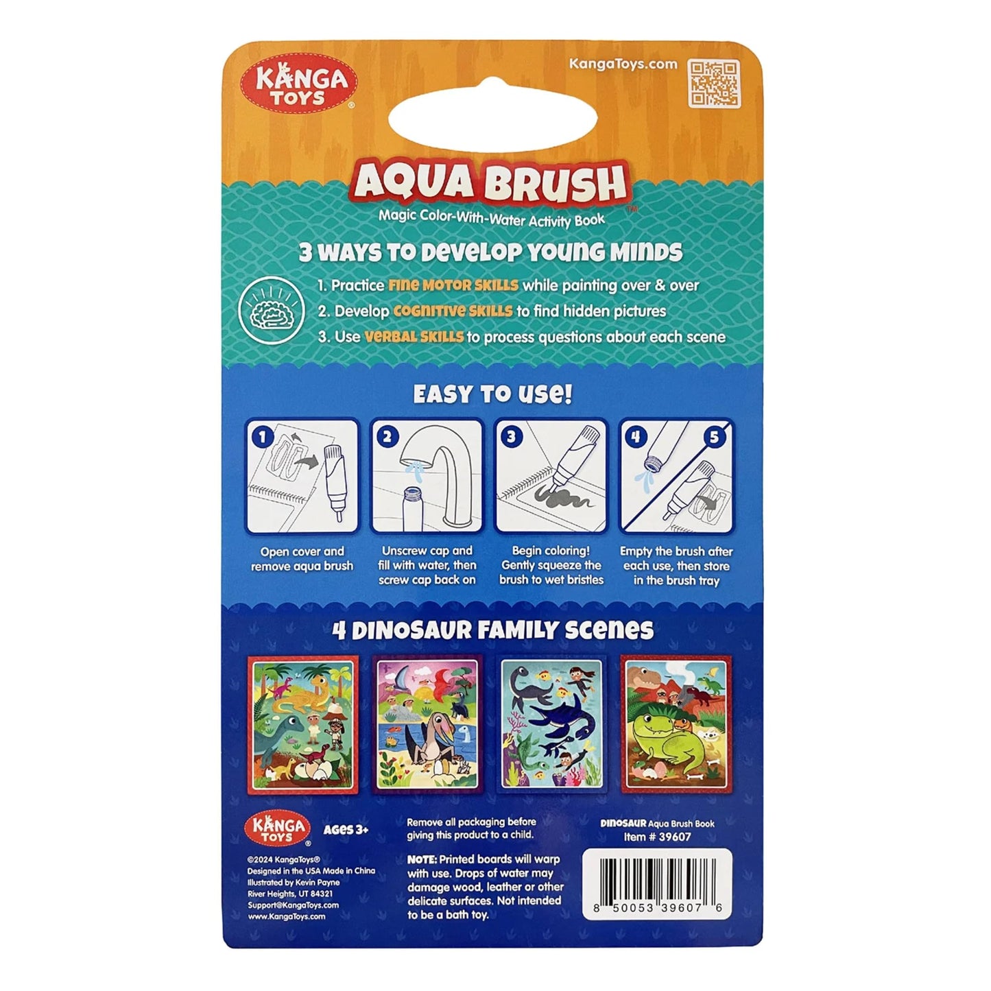 KangaToys Dinosaur Families Aqua Brush Activity Book – Reusable Water Coloring for Kids