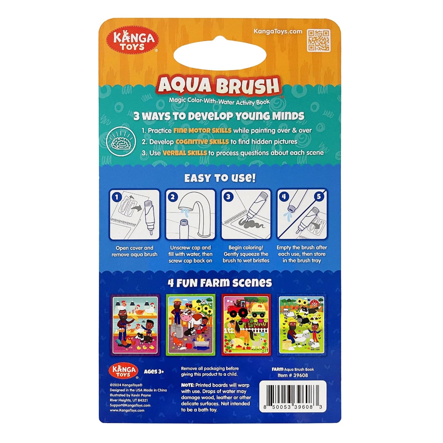 KangaToys Fun on The Farm Aqua Brush Activity Book – Mess-Free Water Coloring