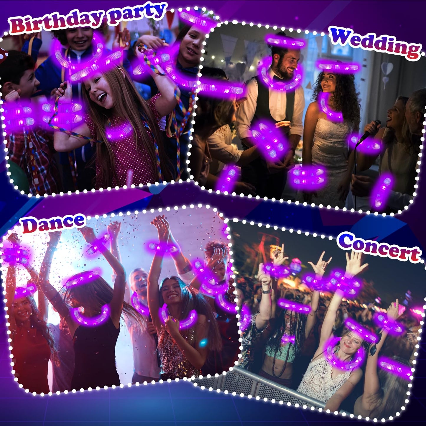 Kannove Purple Glow Sticks Pop Tubes – 24pc Mardi Gras Glow Party Favors, Light-Up Necklaces & Bracelets