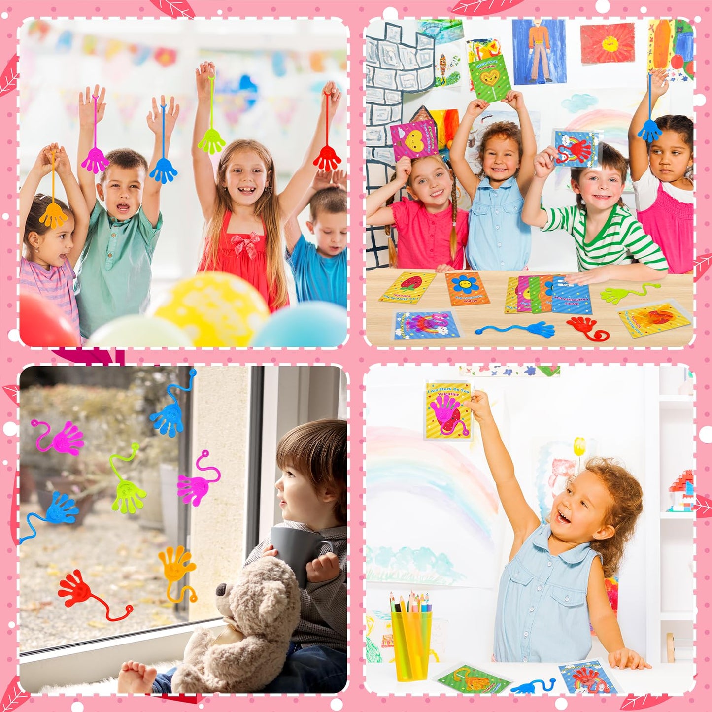 Kannove Preschool Valentines Day Gifts — 28-Pack Sticky Slappy Hands with Cards