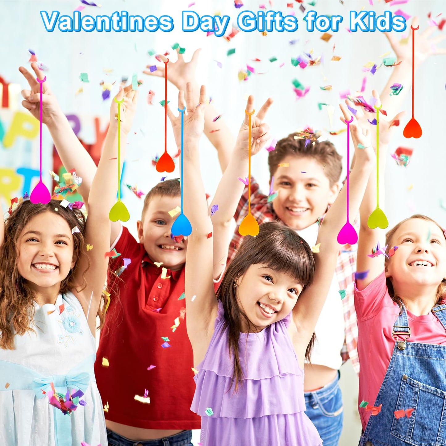 Kannove Valentines Day Cards with Hearts Sticky Hands – 28-Pack Classroom Exchange & Non-Candy Party Favors