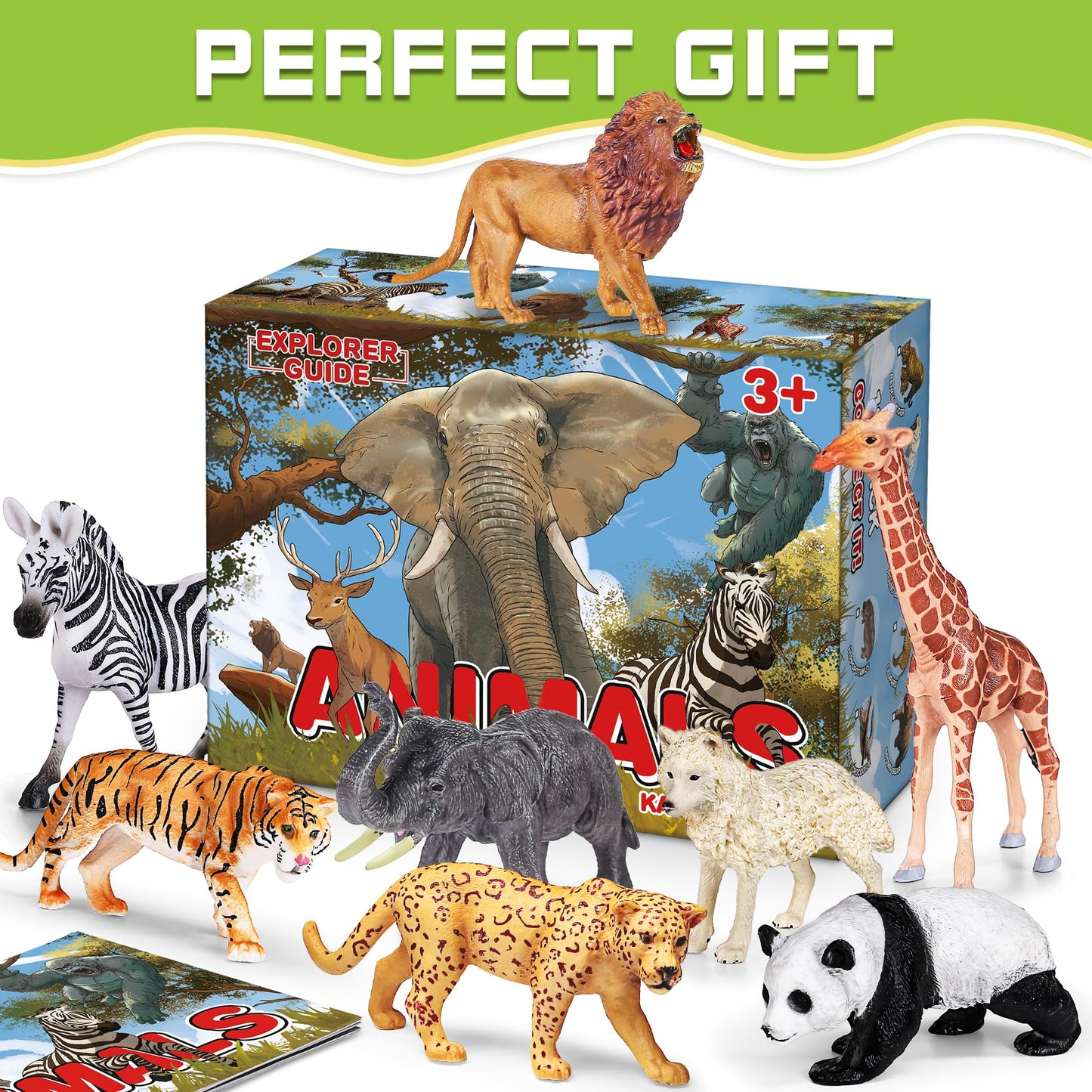 KarberDark 13-Pack Wild Animal Toys with Booklet | Realistic Safari Figures