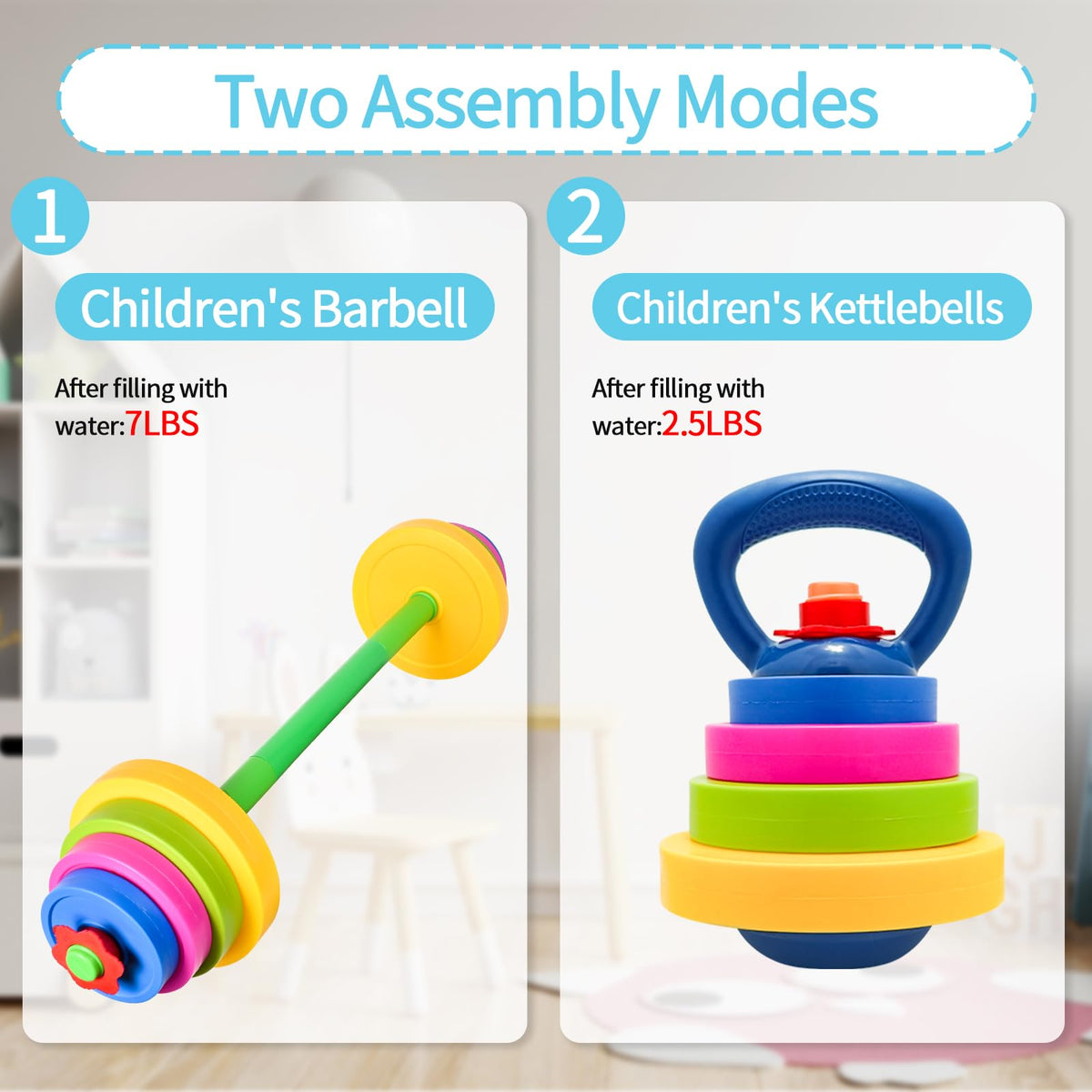 Kasebro 3-in-1 Kids Fitness Set: Adjustable Barbell, Kettlebell & Water Bottle
