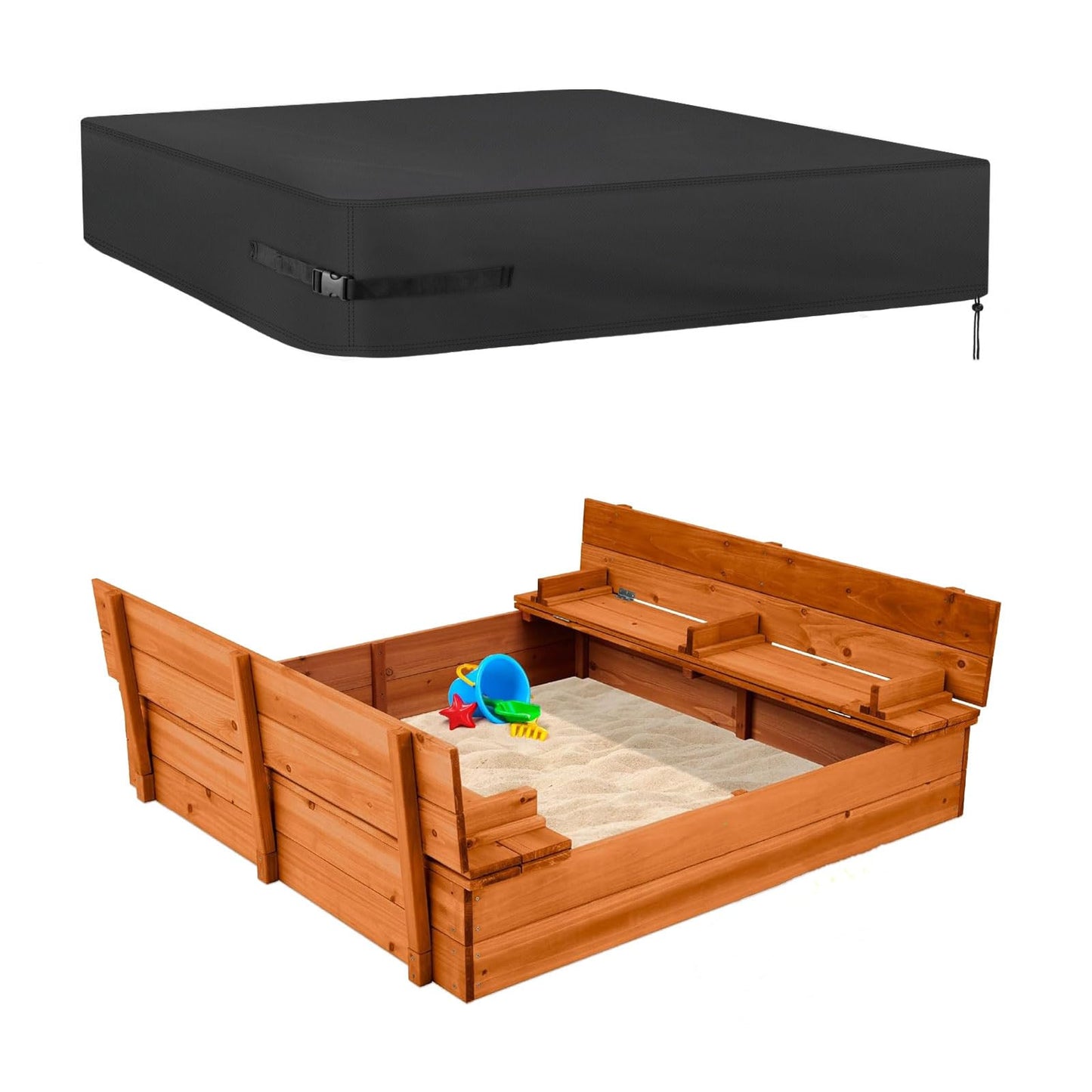Kasla Sandbox Cover – Waterproof Square Sandbox Cover (Black) 50x50x8 in