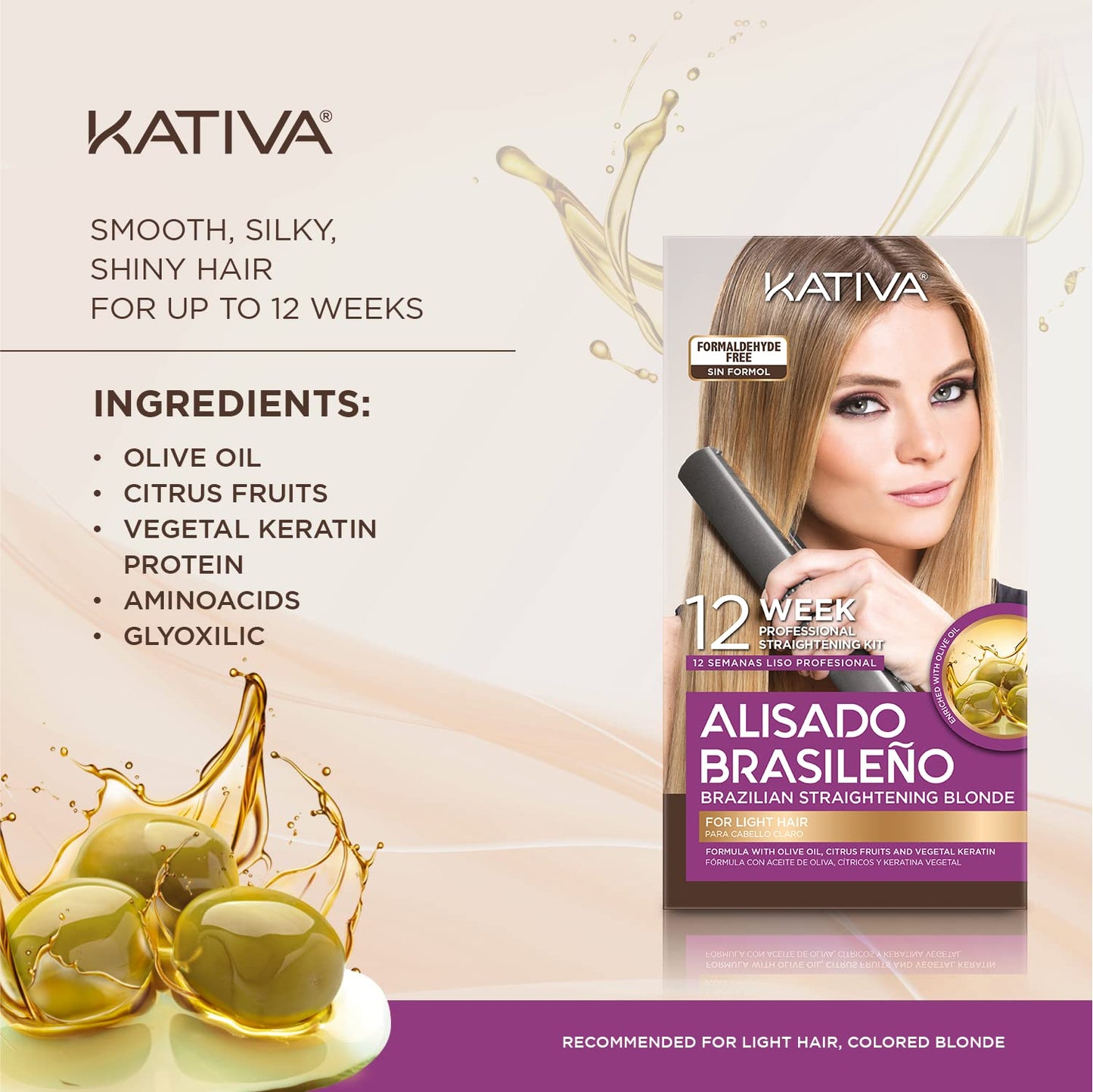 KATIVA Blonde Brazilian Straightening Kit — 12 Weeks of At-Home Keratin Treatment for Light Hair