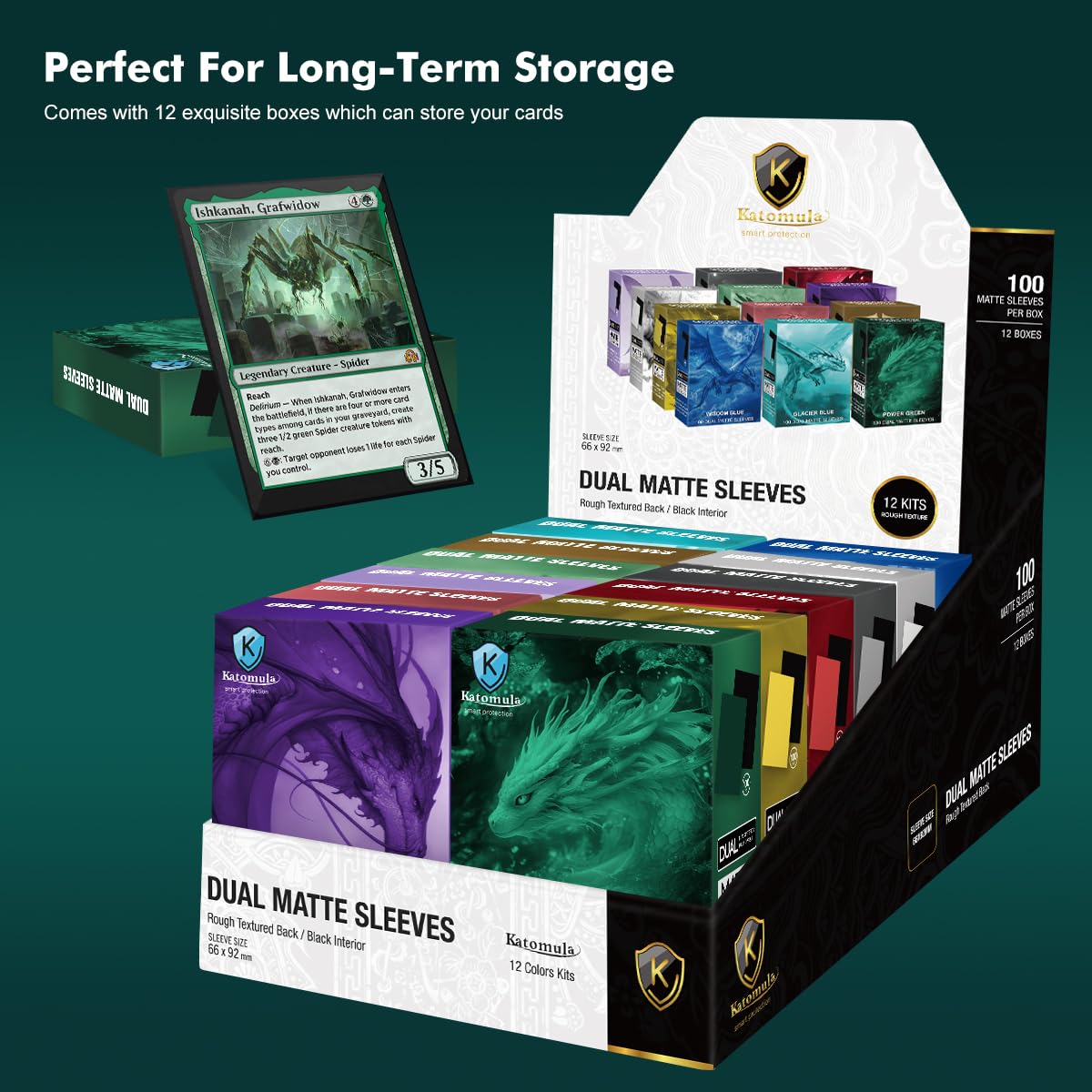 Katomula 1200pcs MTG Card Sleeves – 12 Colors Dual Matte with Black Interior, Standard 66x91mm