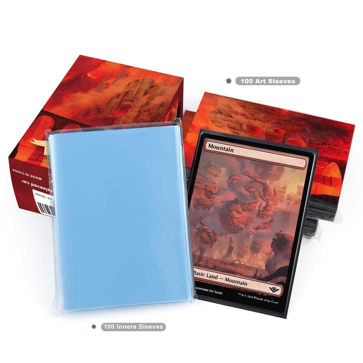 Katomula 100 MTG Card Sleeves with 100 Inner Sleeves – Mountain Theme, Textured Back