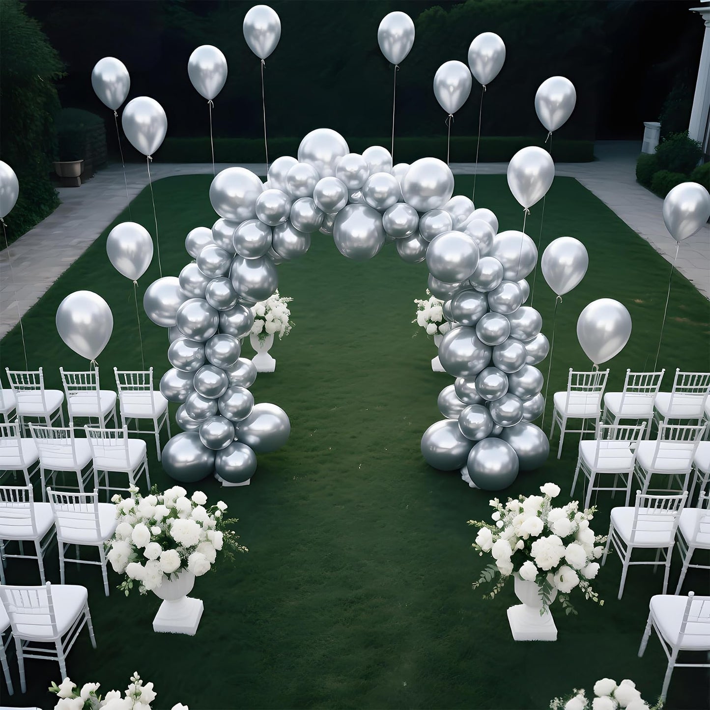 KAWKALSH Metallic Silver 12inch Balloons 110ct Latex Party Decor for Futuristic Events