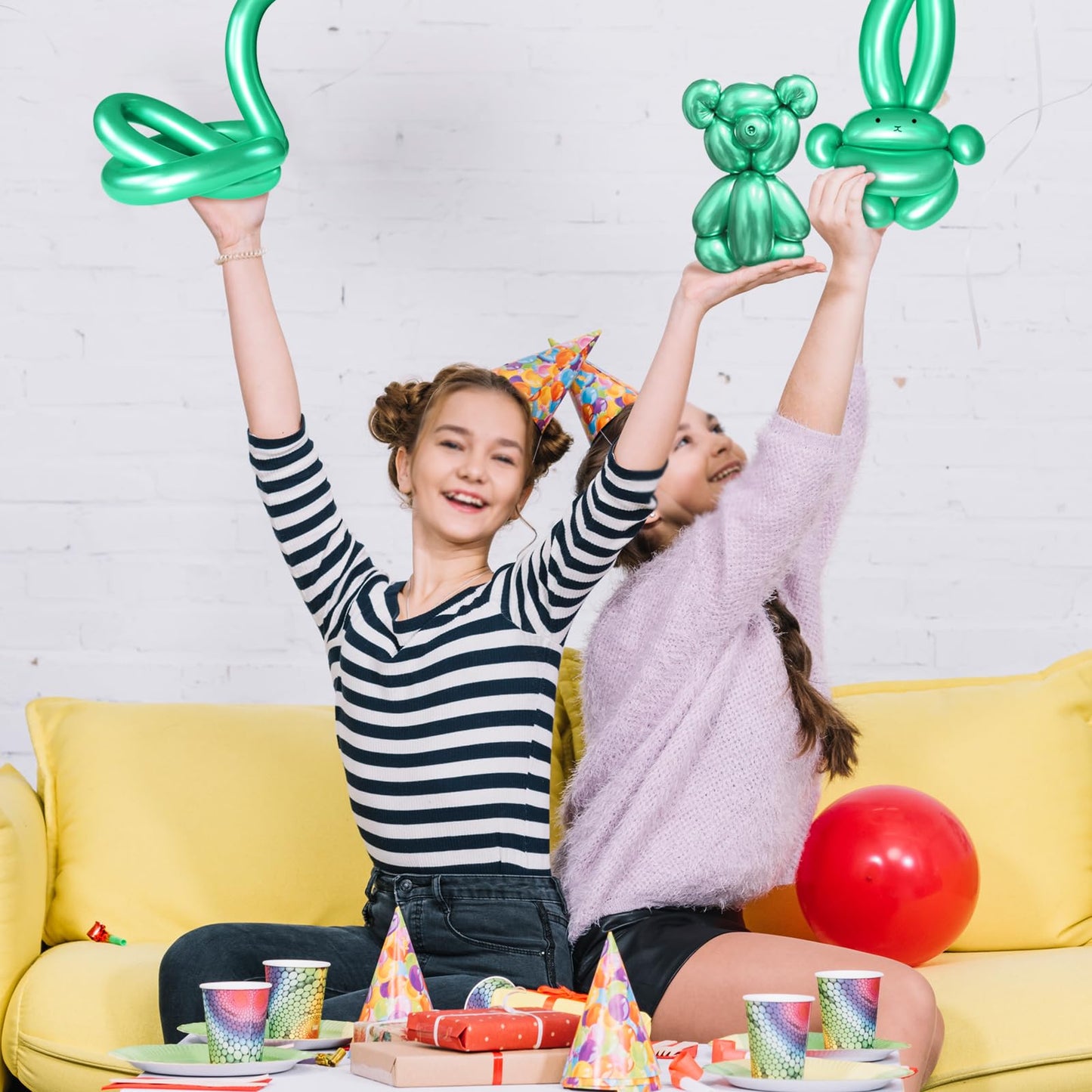 KAWKALSH 260 Metallic Green Long Balloons – 100pc Thick Latex Balloon Set for Creative Animal Shapes