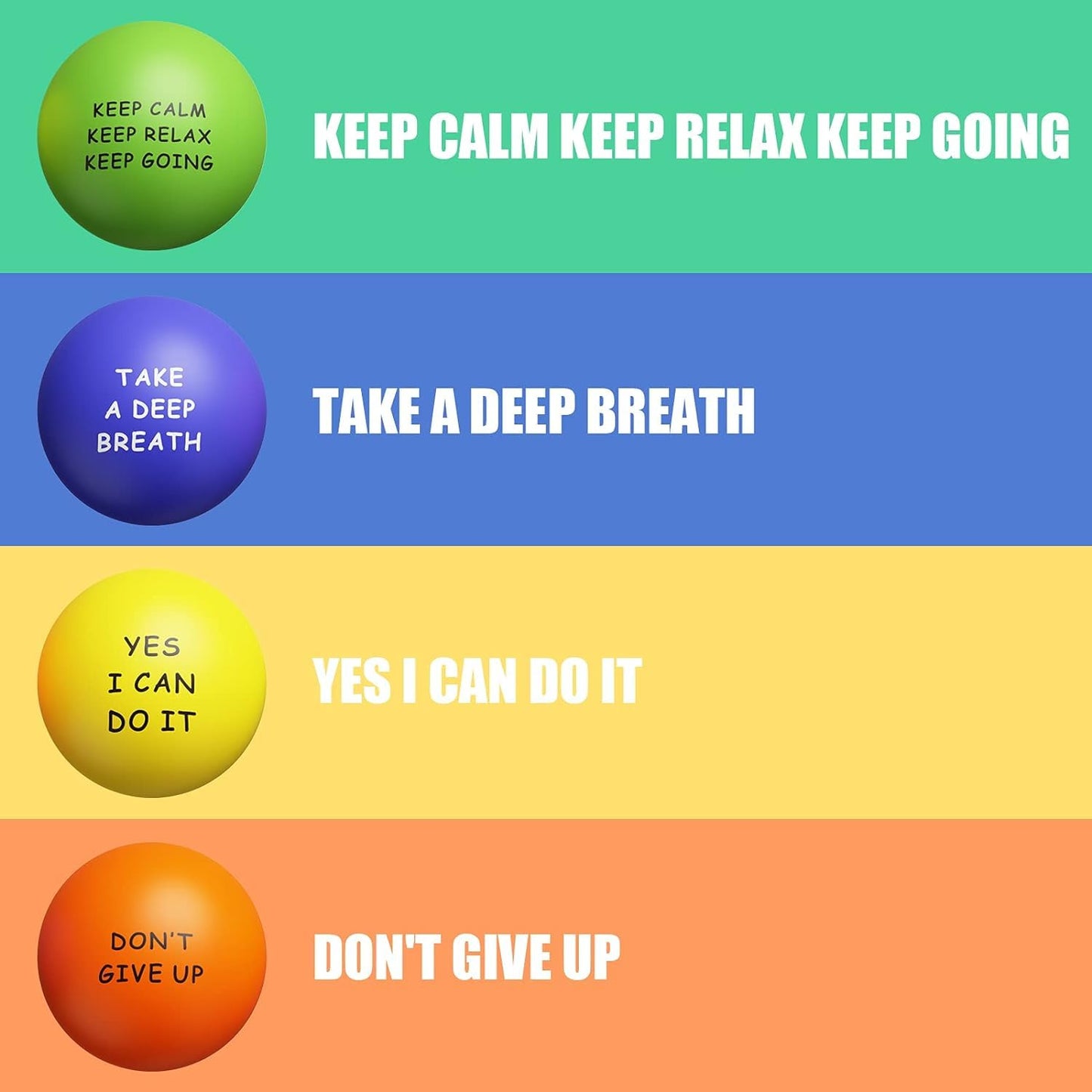 KDG Motivational Stress Balls (4 Pack) – Quotes to Support Focus and Calm