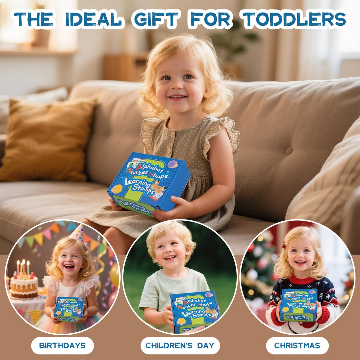 KDSFT Alphabet & Number Stamps for Kids — Wooden Montessori Stampers Set