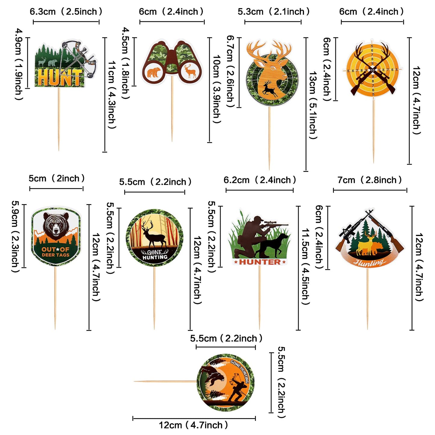 Keaziu 36Pcs Hunting Birthday Cupcake Toppers – Deer, Gun, Forest Theme Party Decor