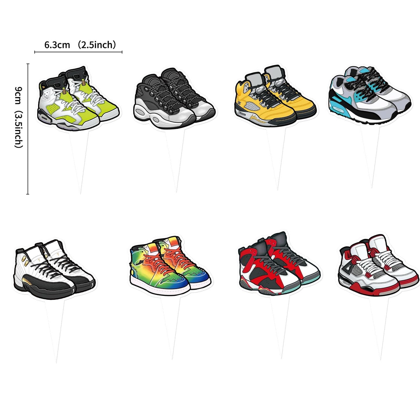 Keaziu 32Pcs Double-Sided Sneaker Cupcake Toppers | Multi-Style Party Picks
