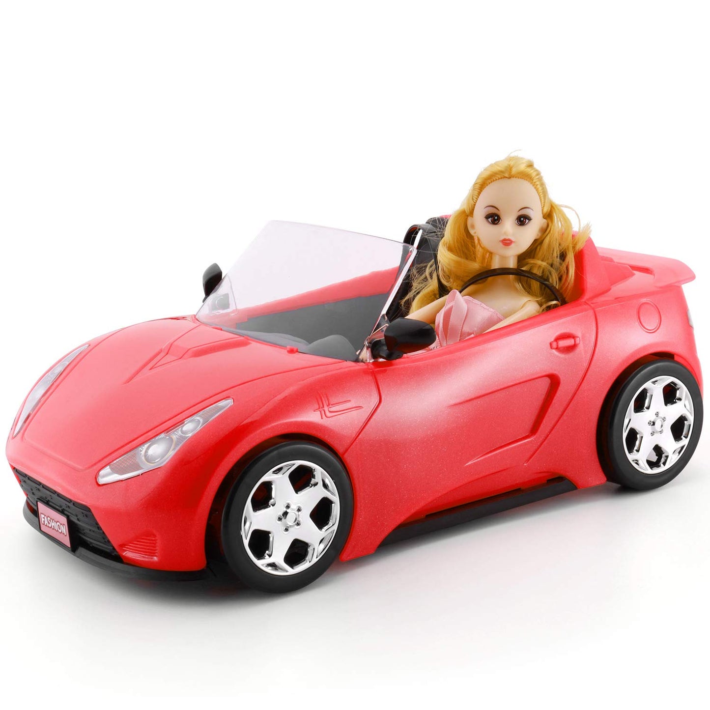 KeepRunning Glittering Deep Red Convertible Doll Car with Working Seat Belts | Ideal Gift